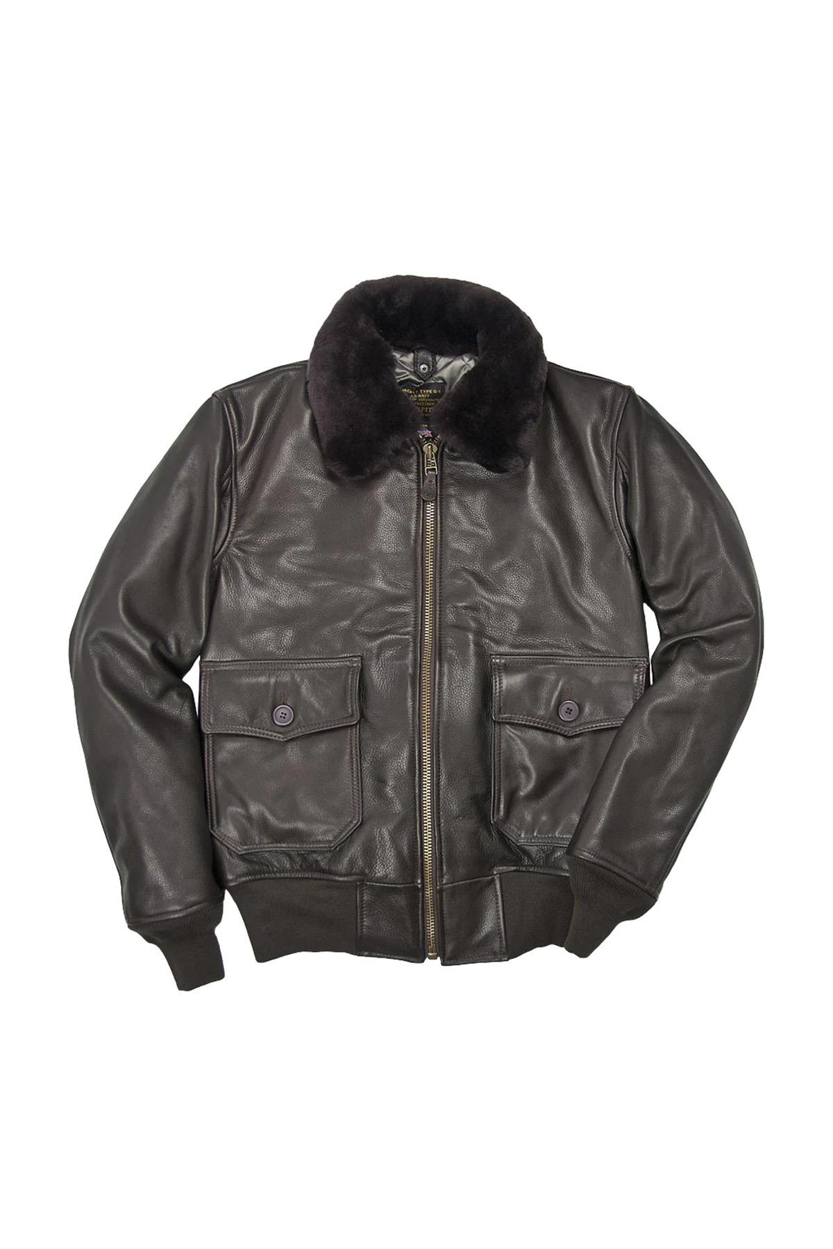 Brown Leather Cockpit G-1 Bomber Jacket - Image n°3