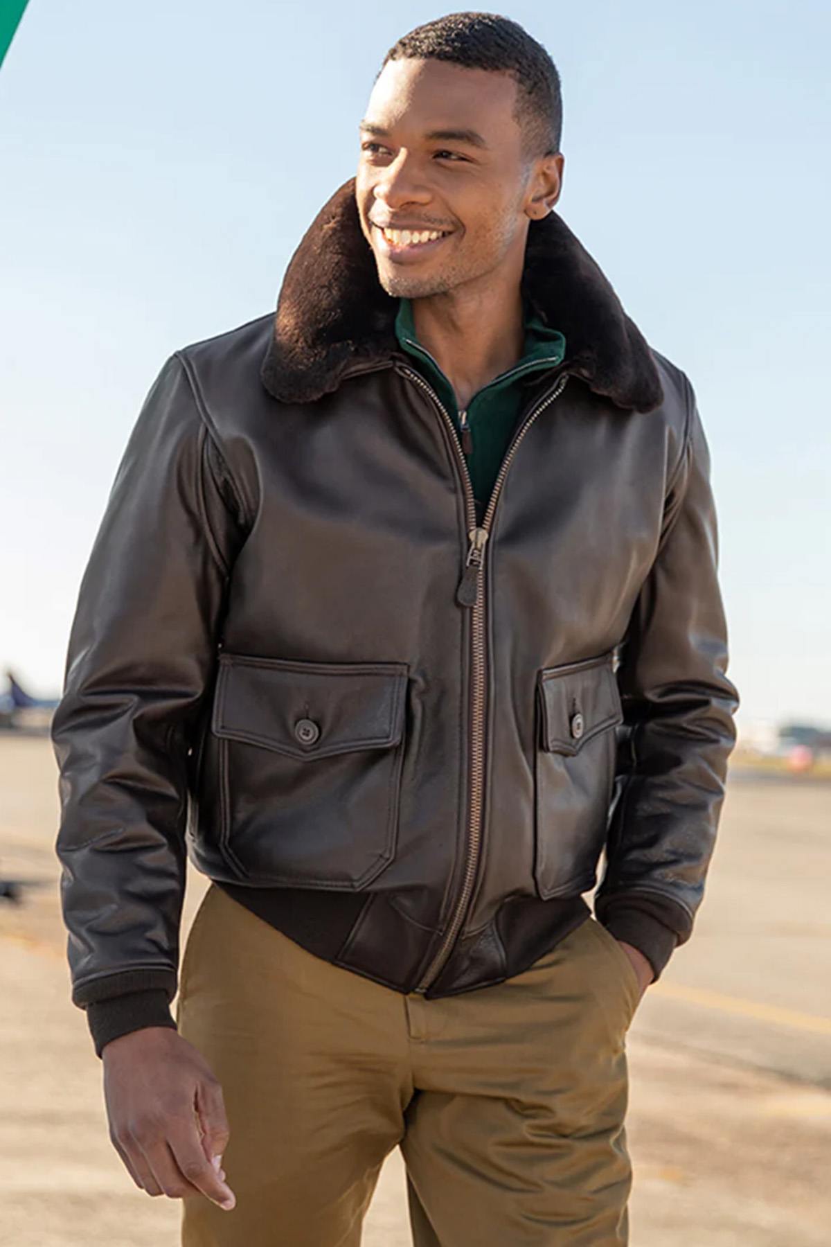 Brown Leather Cockpit G-1 Bomber Jacket - Image n°1