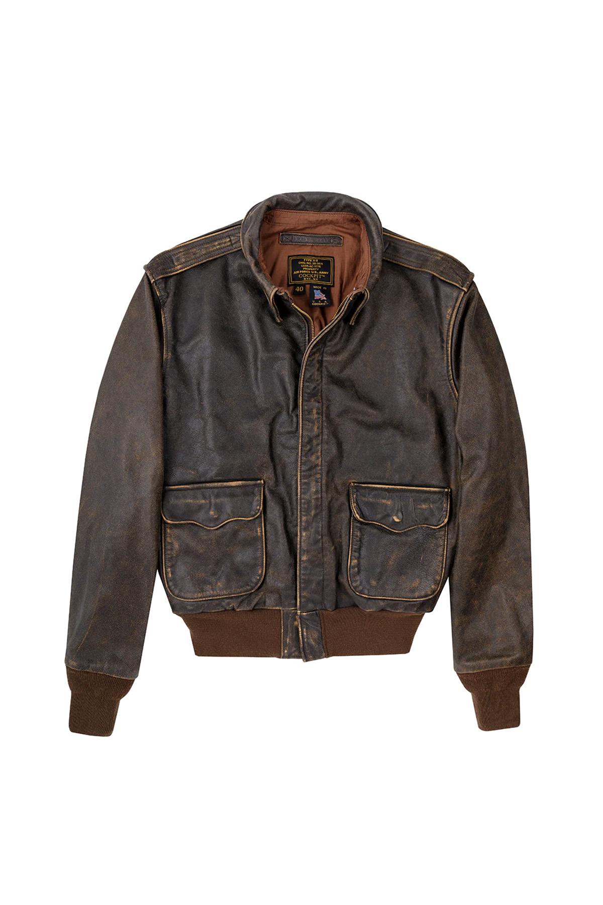 Type A-2 bomber jacket in worn-effect leather - Image n°2