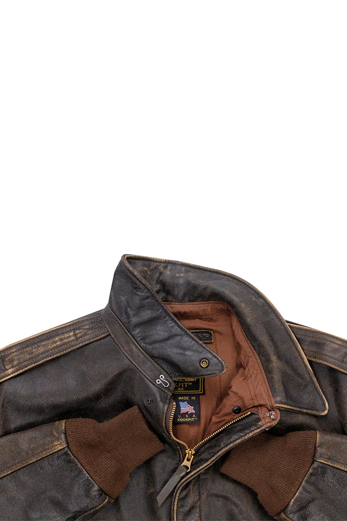 Type A-2 bomber jacket in worn-effect leather - Image n°6