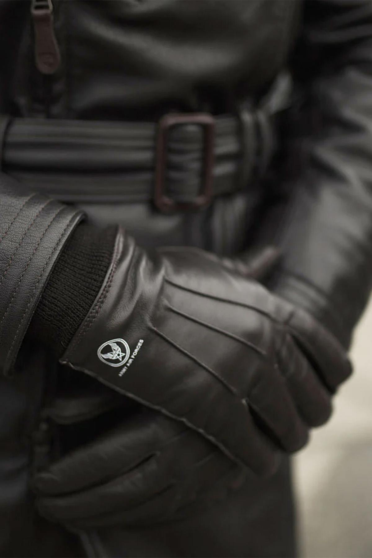 Black Leather Pilot Gloves - Image n°1