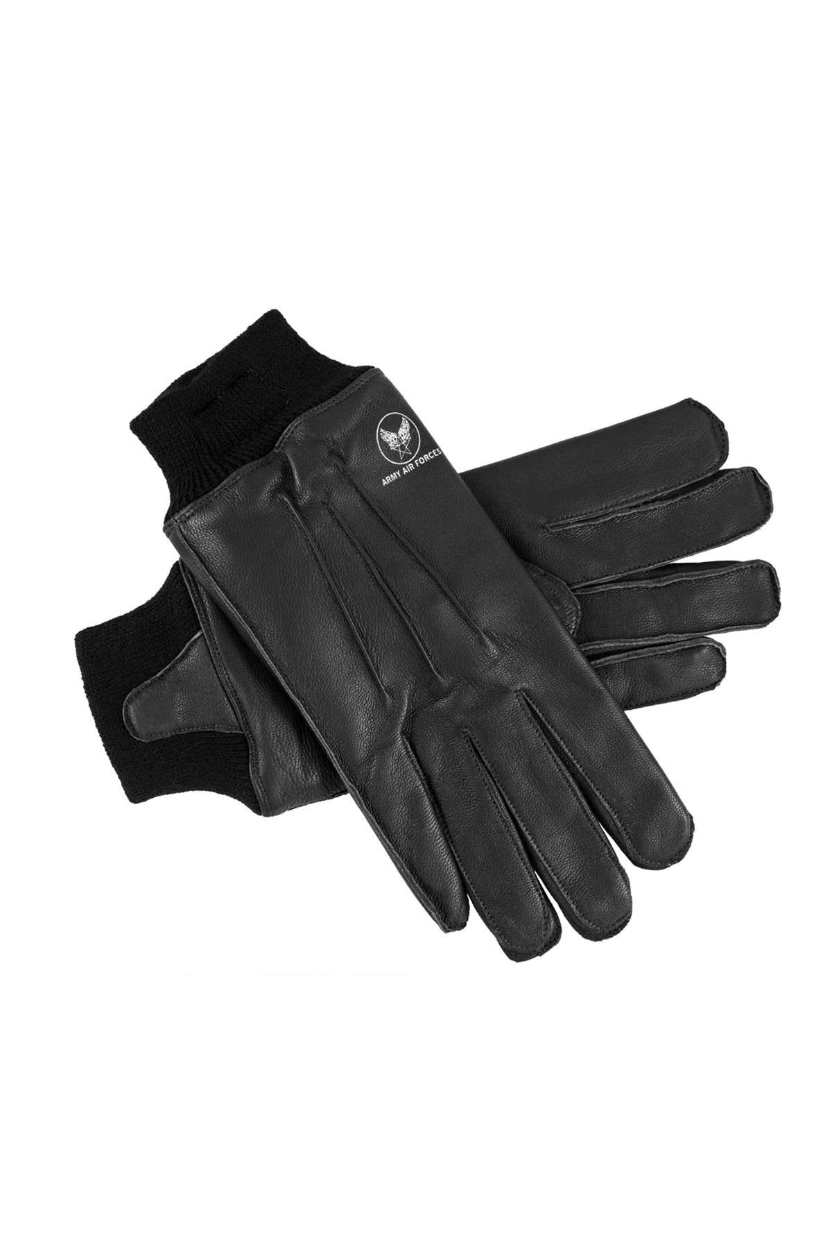 Black Leather Pilot Gloves - Image n°2