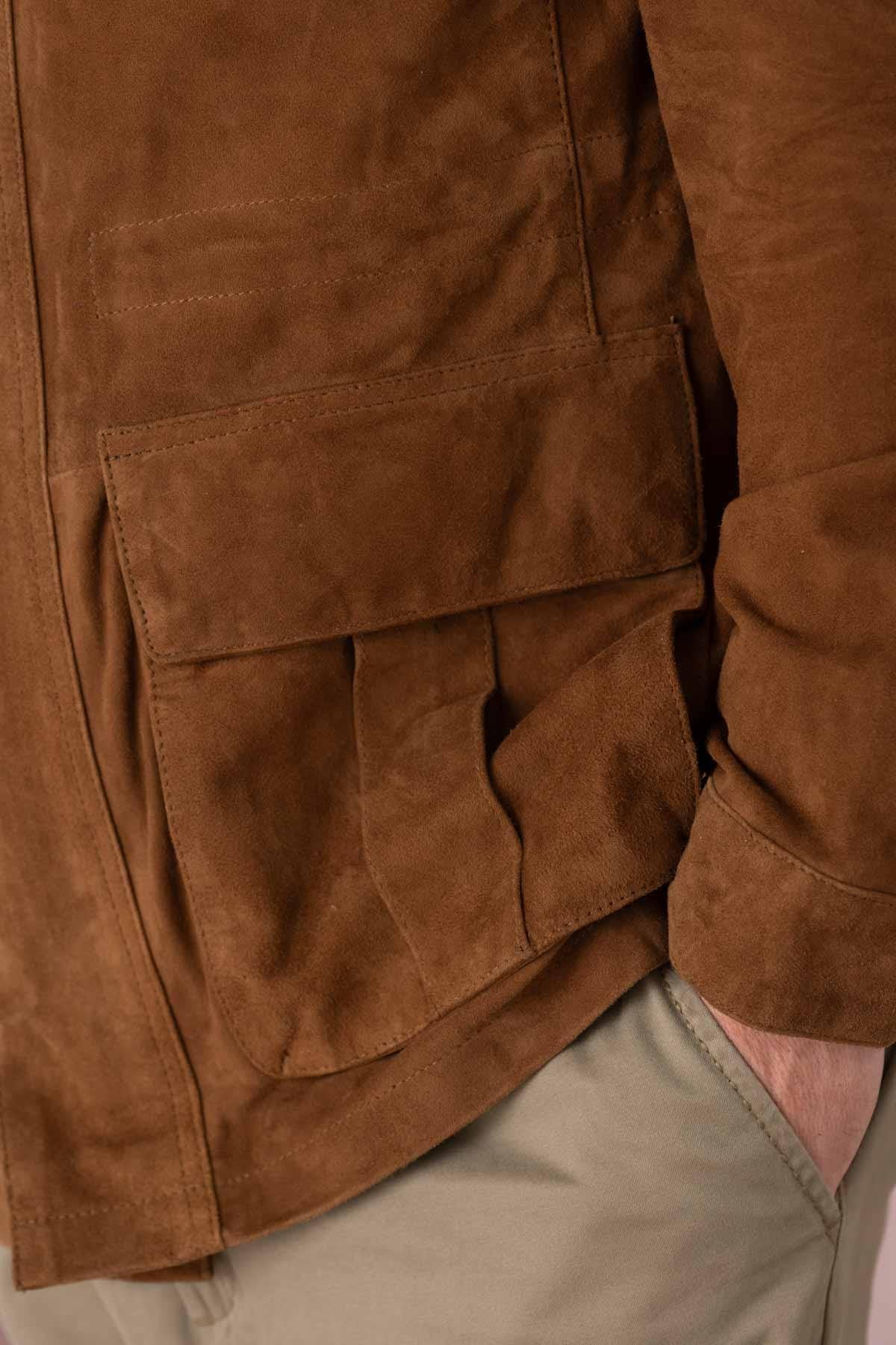 Men's tobacco-colored suede leather worker jacket - Image n°4