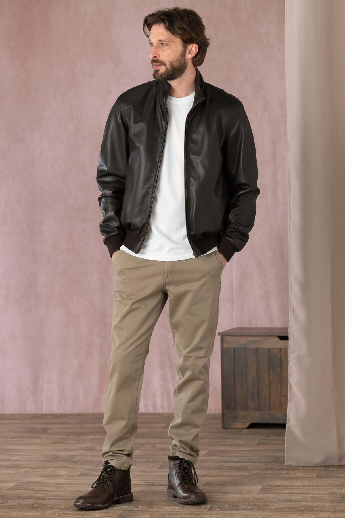 Sober brown leather bombers - Image n°2