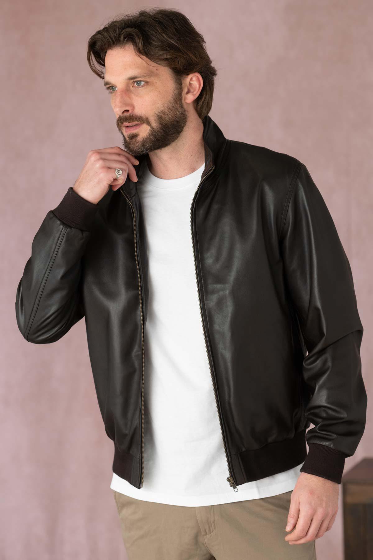 Sober brown leather bombers - Image n°1