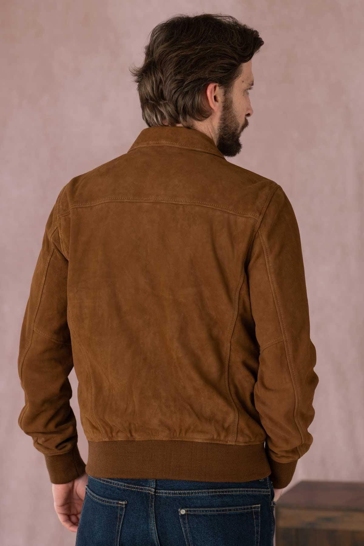 Rust-colored suede leather jacket - Image n°7