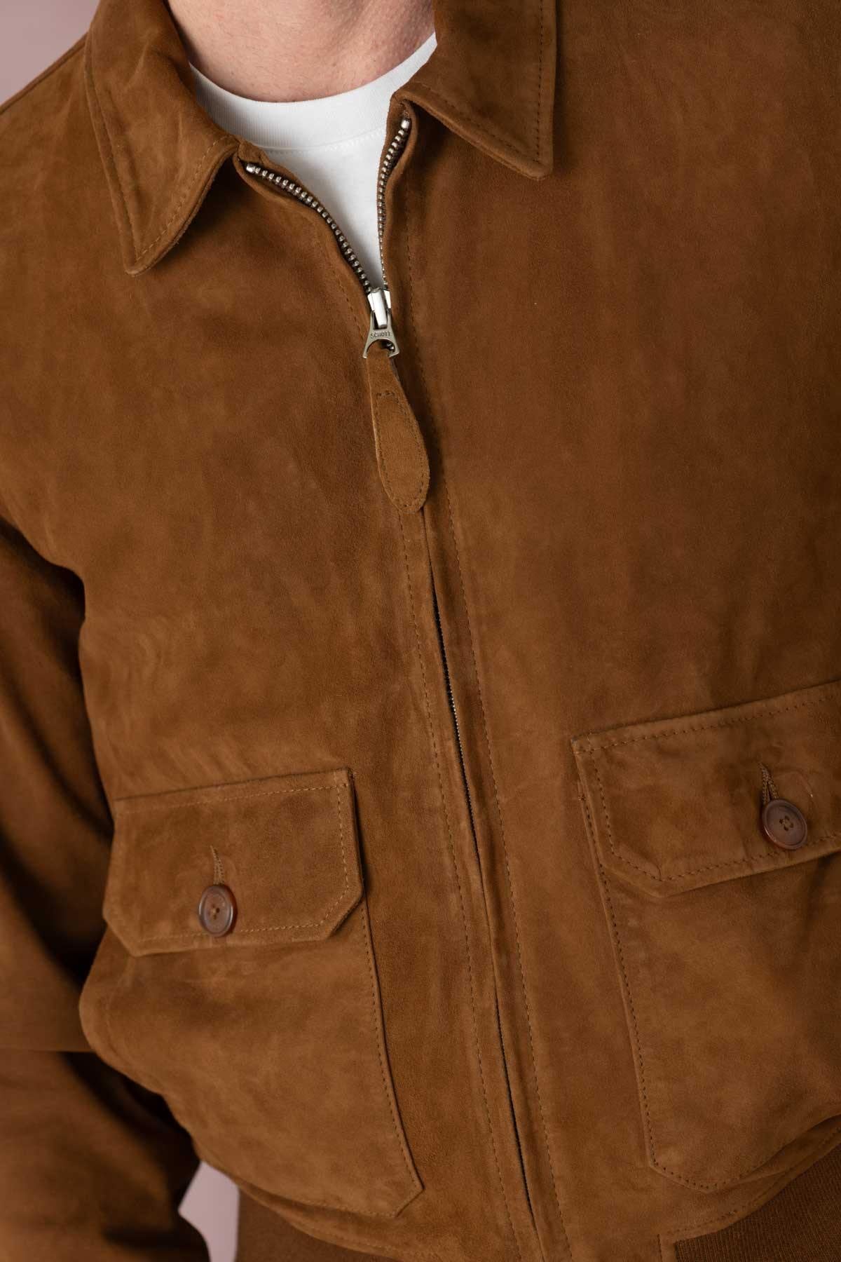 Rust-colored suede leather jacket - Image n°3