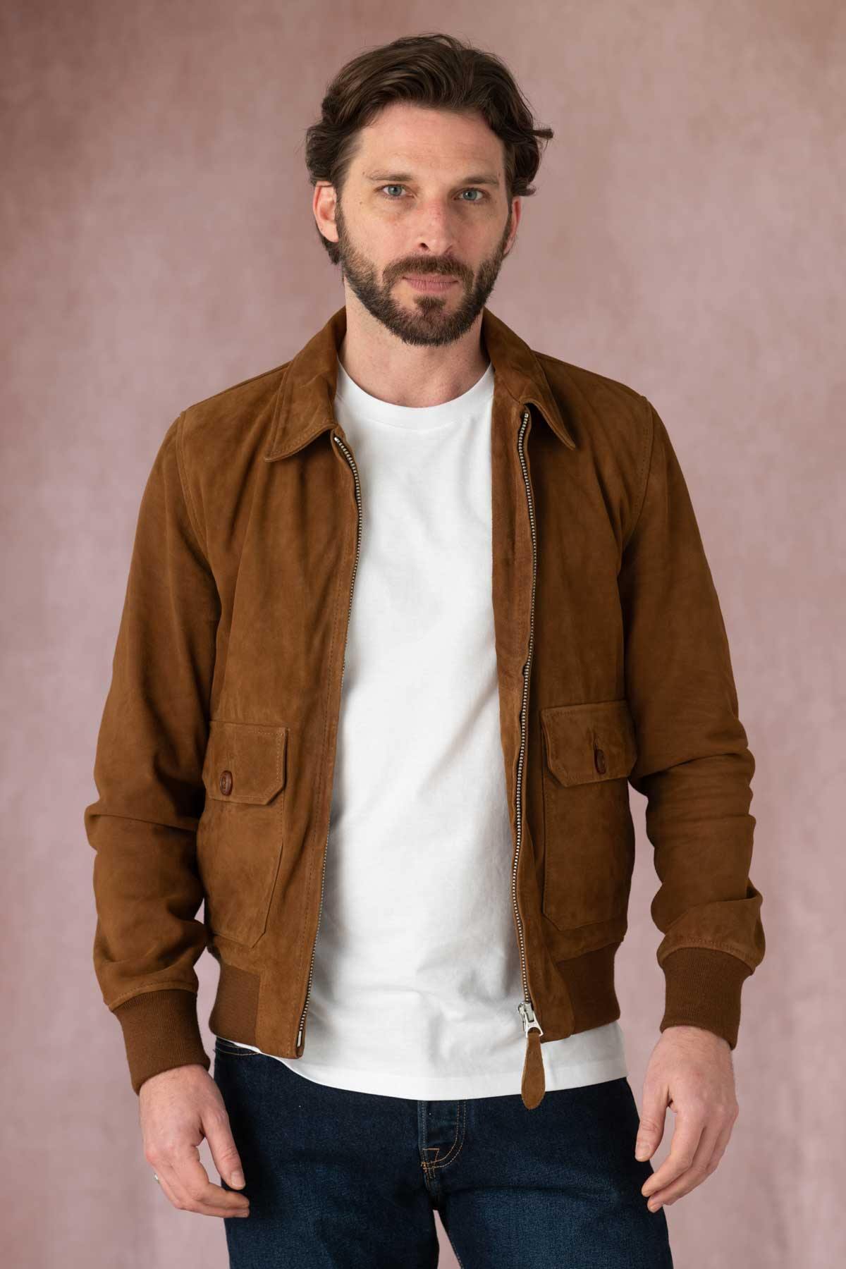 Rust-colored suede leather jacket - Image n°2