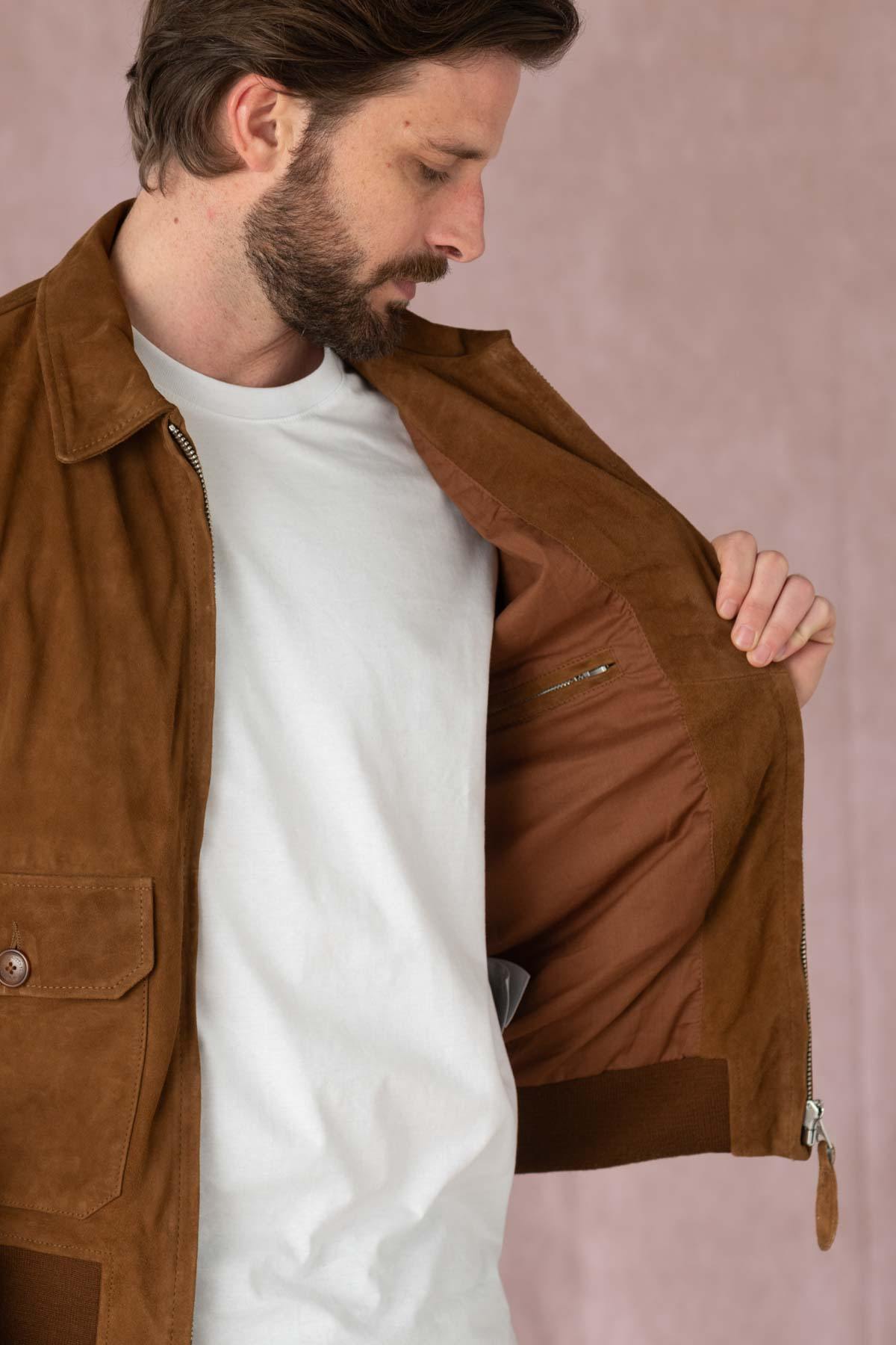 Rust-colored suede leather jacket - Image n°8