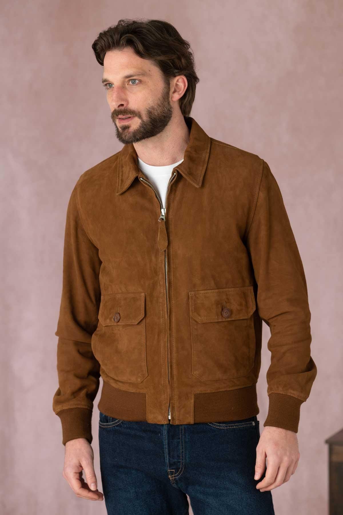 Rust-colored suede leather jacket - Image n°6