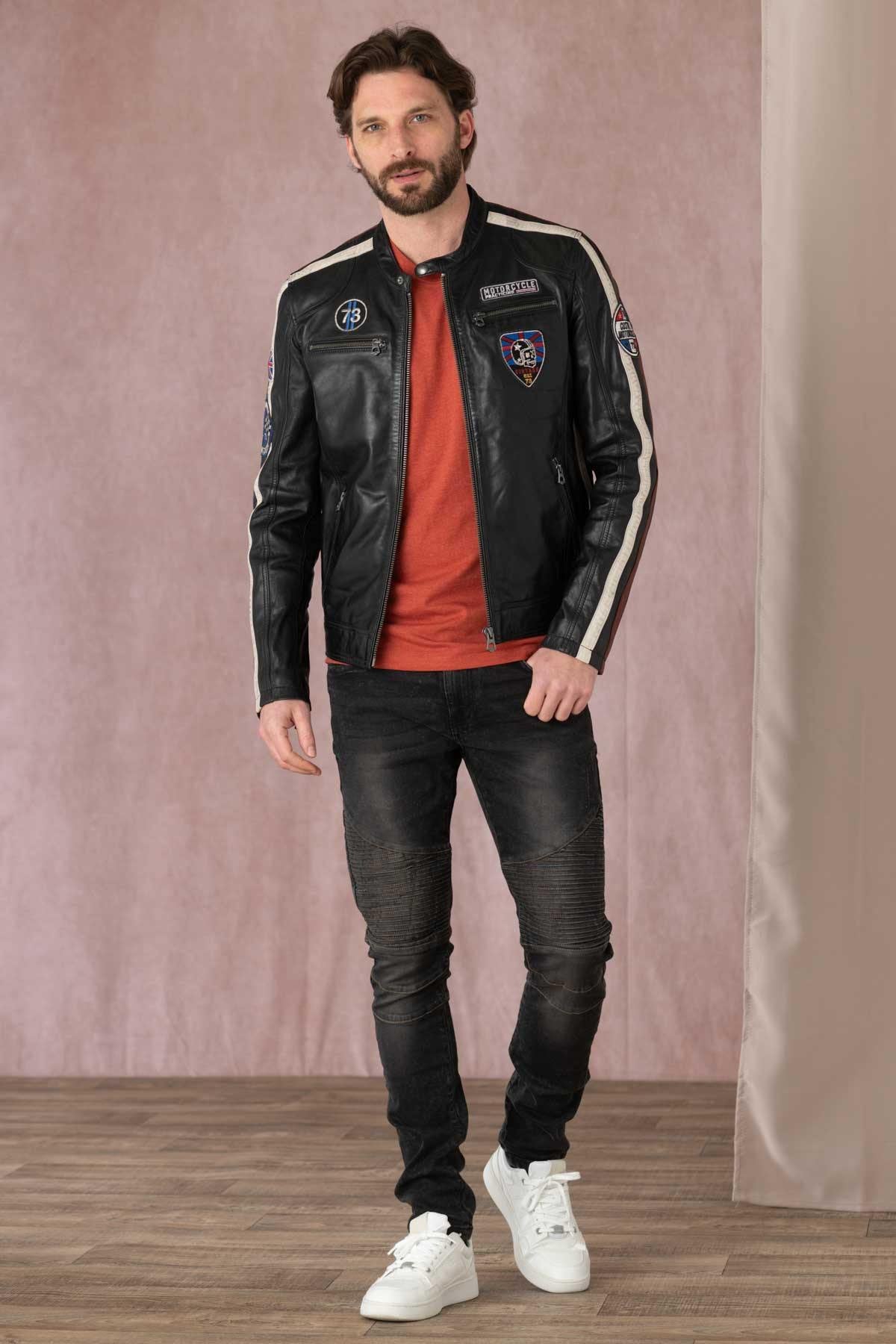 Black leather biker jacket - Image n°5