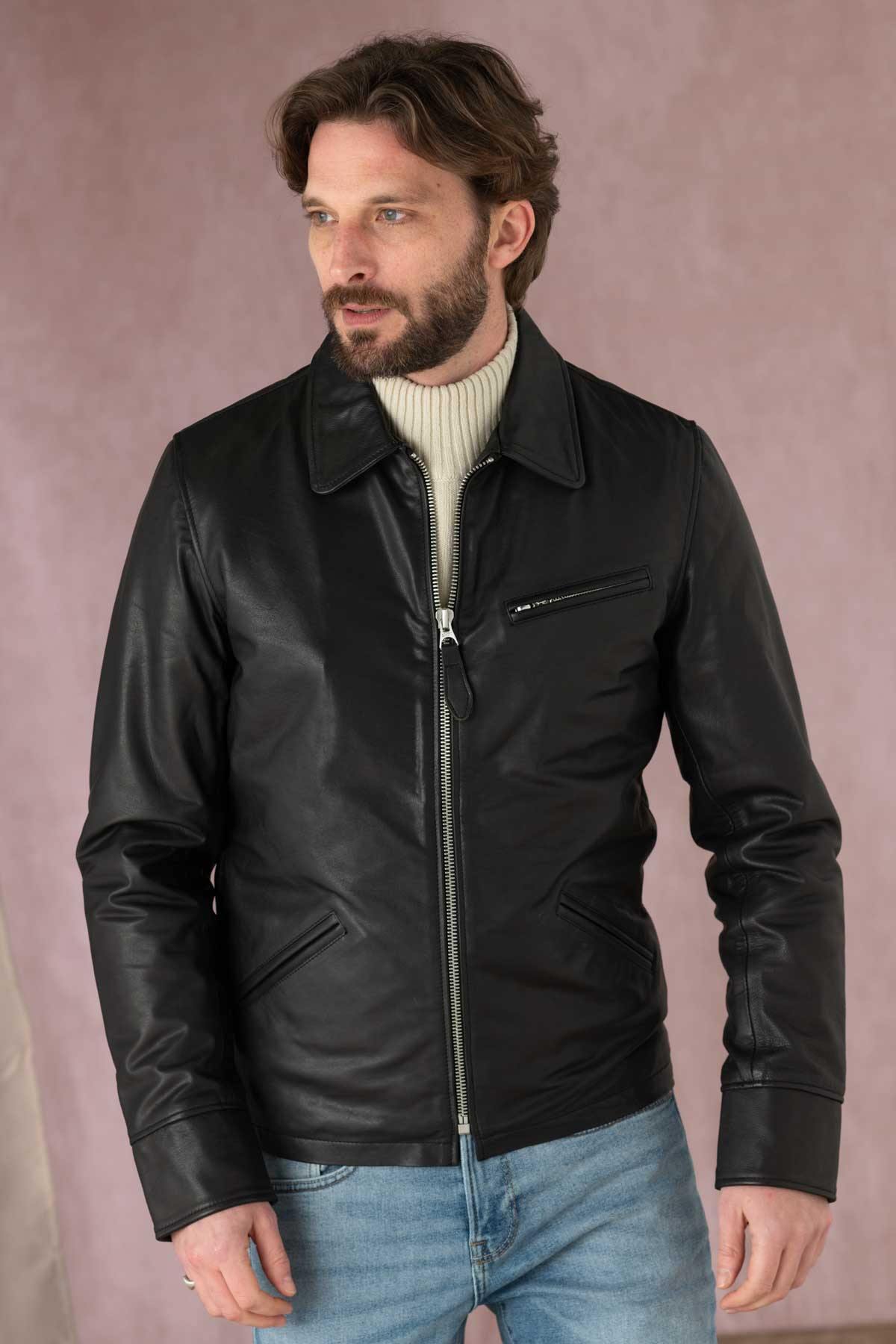 Black genuine leather jacket - Image n°8