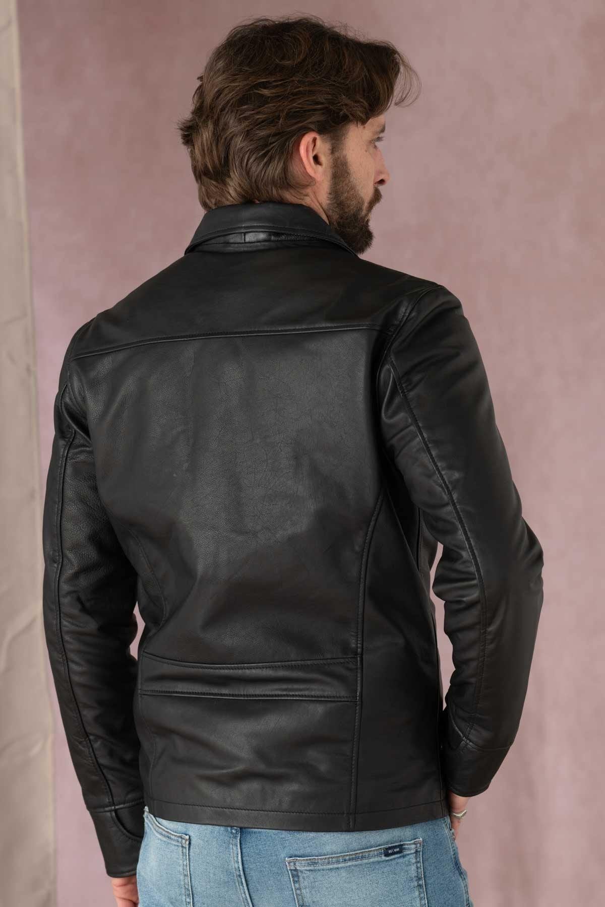 Black genuine leather jacket - Image n°4