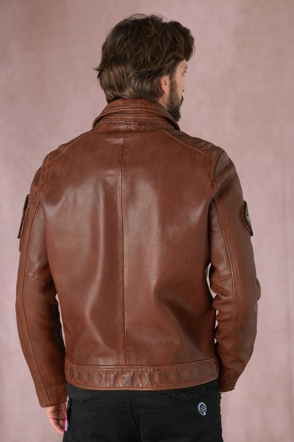 Patrouille de France cognac leather bomber jacket - Image n°7