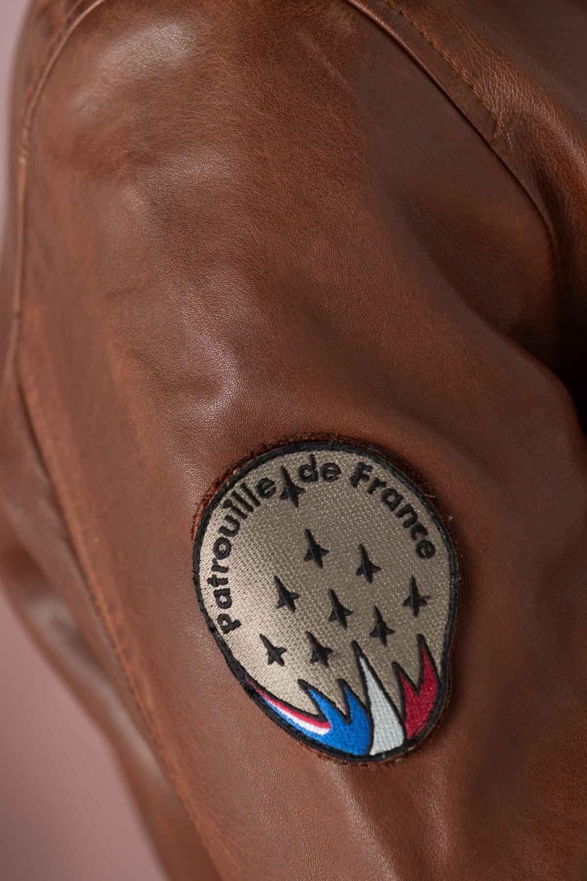 Patrouille de France cognac leather bomber jacket - Image n°5