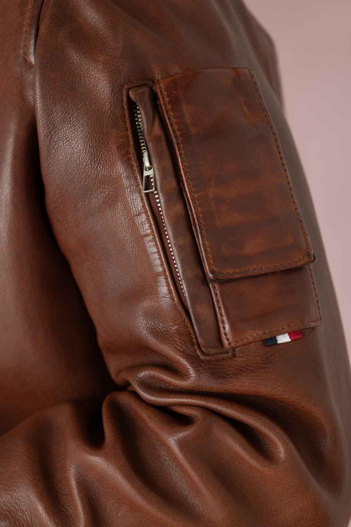 Patrouille de France cognac leather bomber jacket - Image n°8