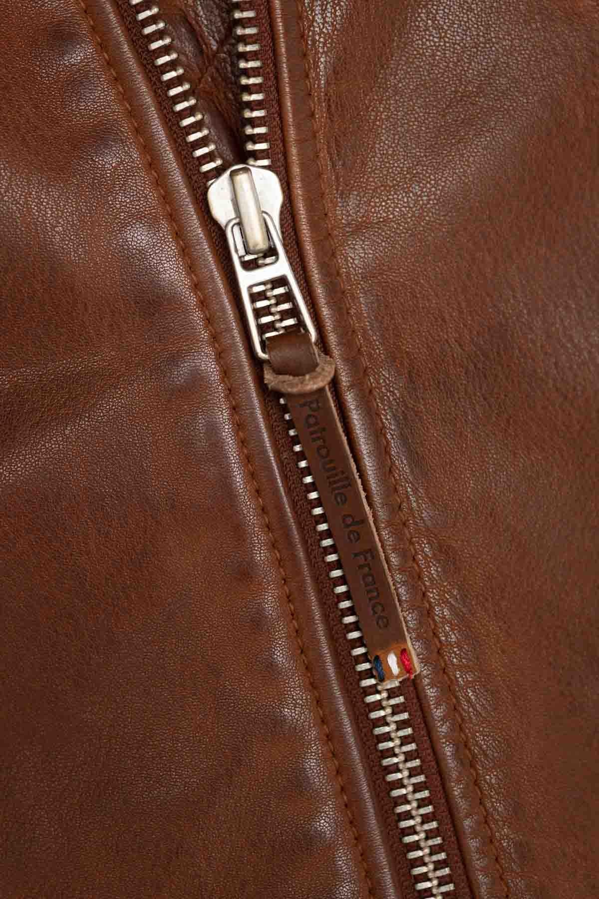 Patrouille de France cognac leather bomber jacket - Image n°3