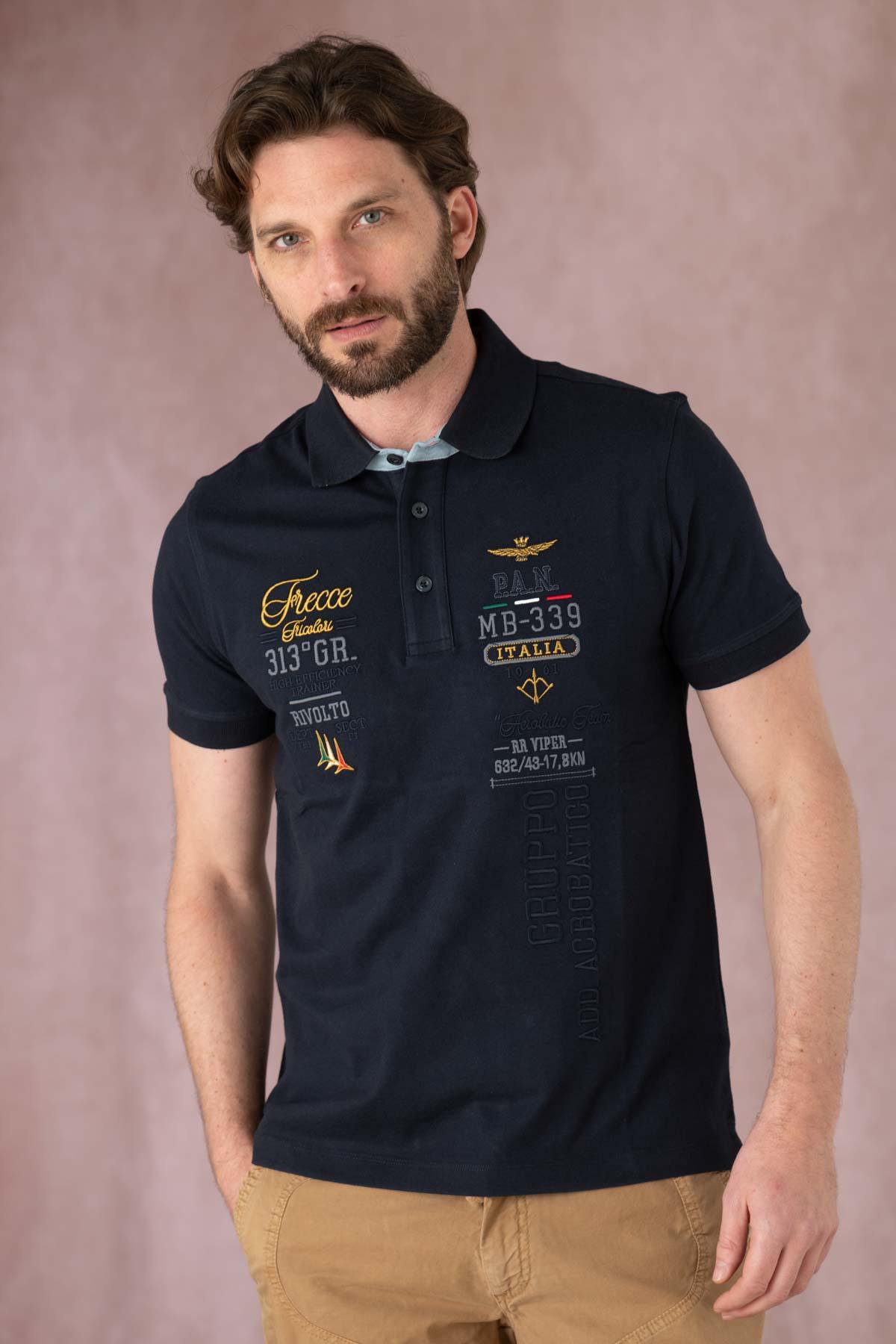 Navy blue aviator polo shirt - Image n°1