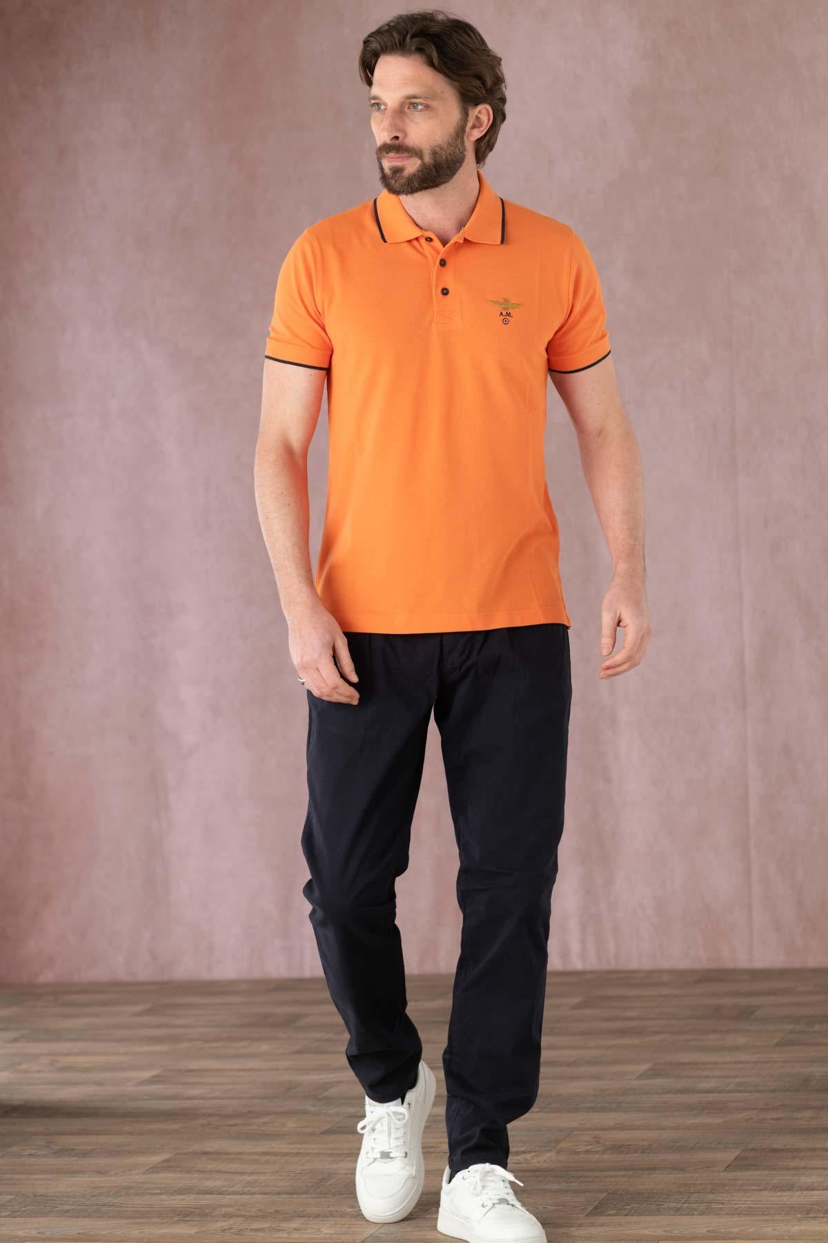 Orange short-sleeved cotton polo shirt - Image n°3