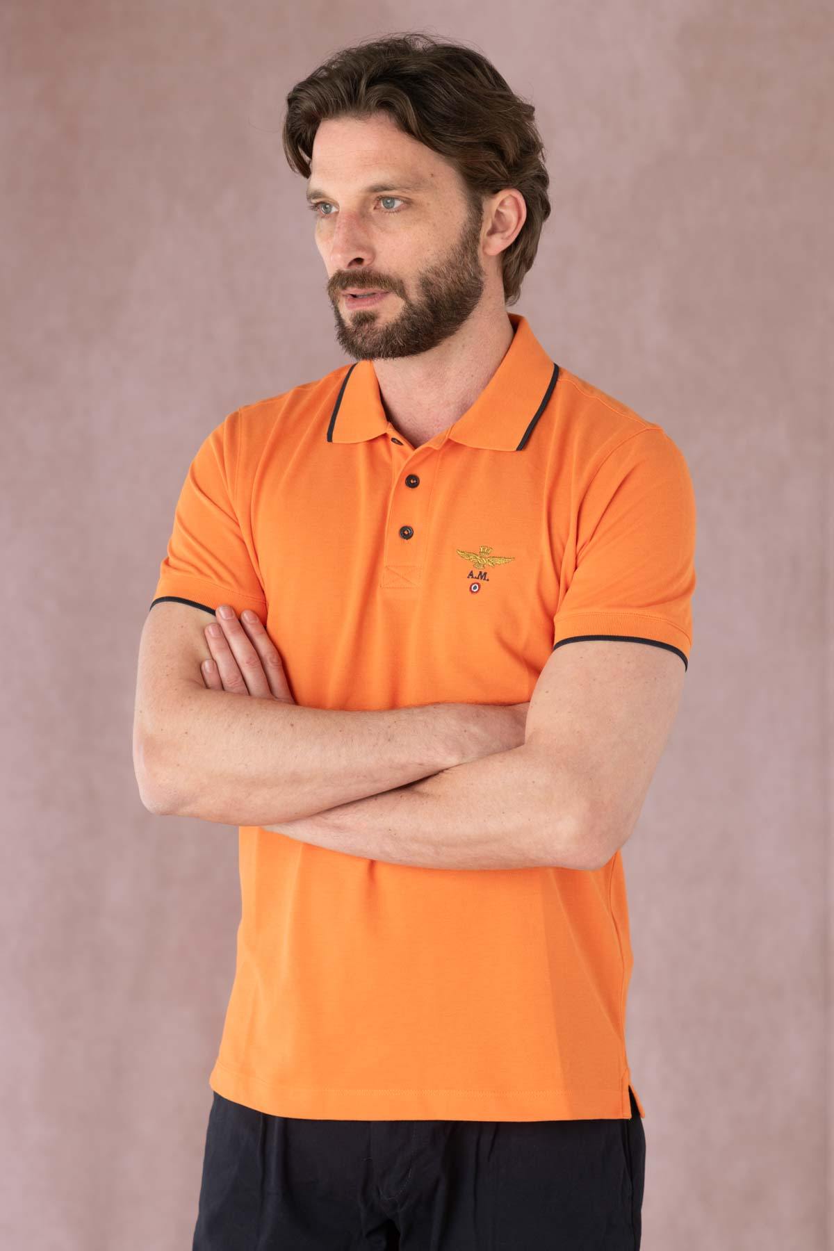 Orange short-sleeved cotton polo shirt - Image n°2