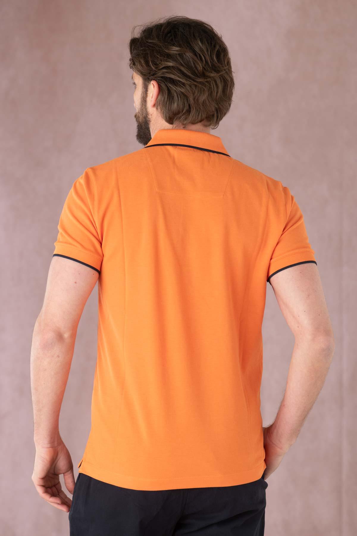 Orange short-sleeved cotton polo shirt - Image n°5