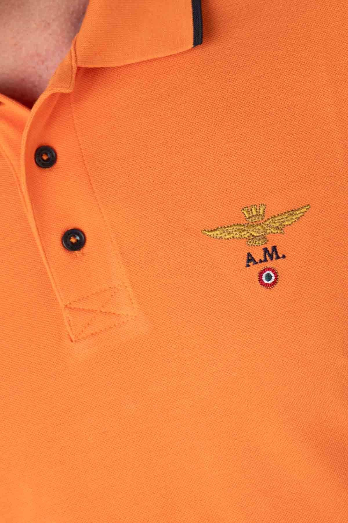 Orange short-sleeved cotton polo shirt - Image n°4