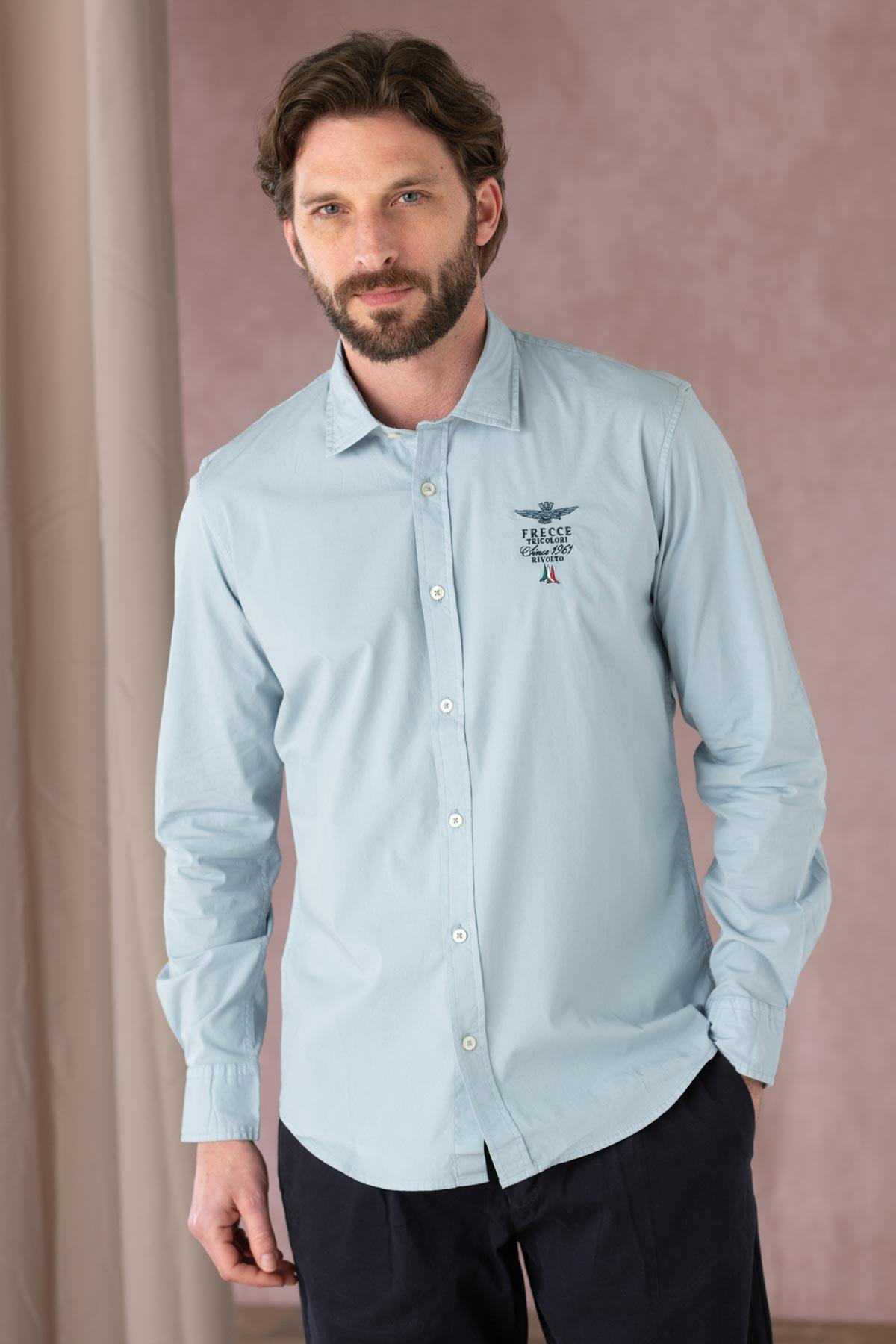 Ice blue shirt with aeronautical logo - Image n°1