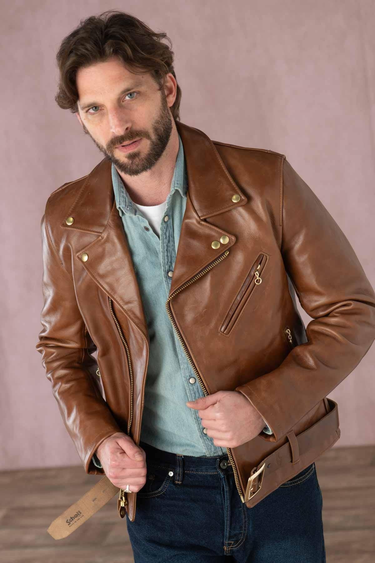 Brown American leather perfecto with belt - Image n°9