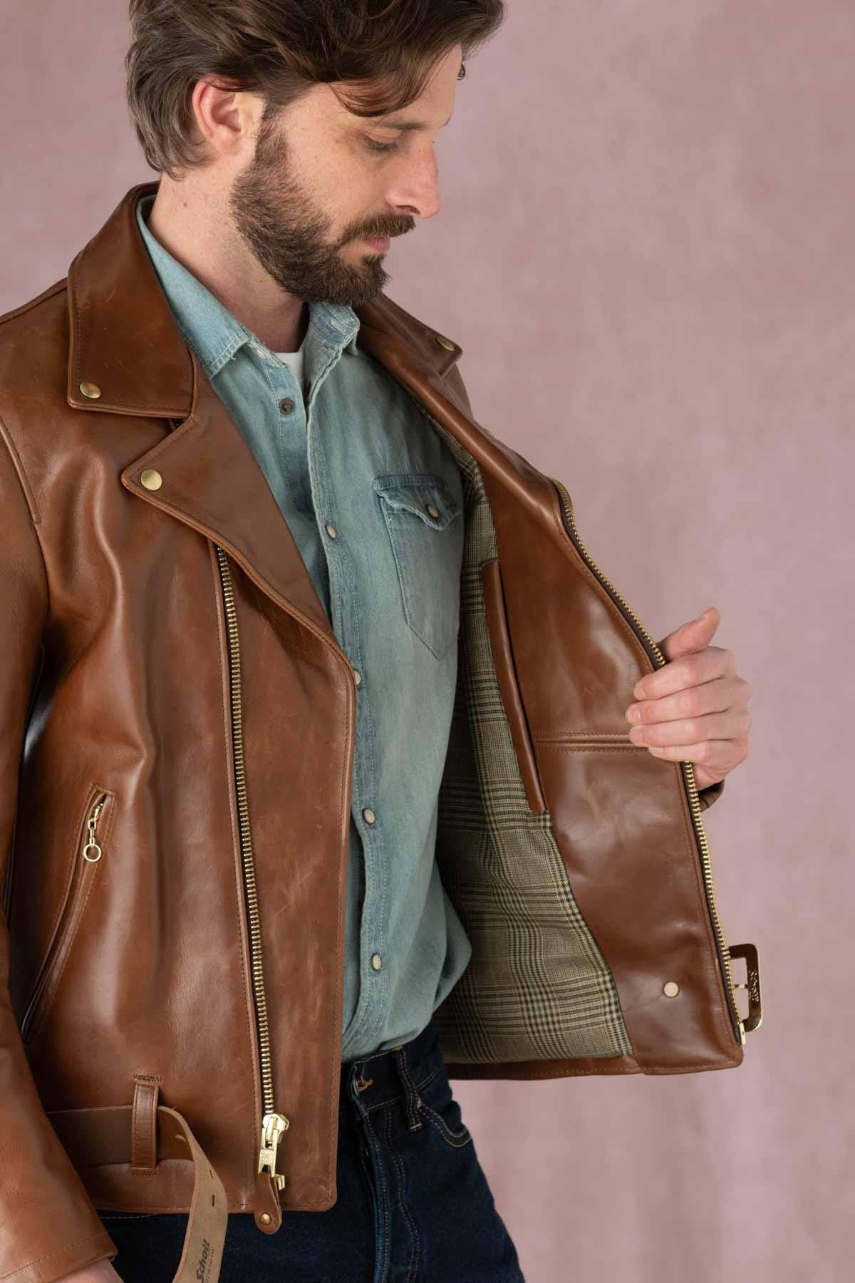 Brown American leather perfecto with belt - Image n°11