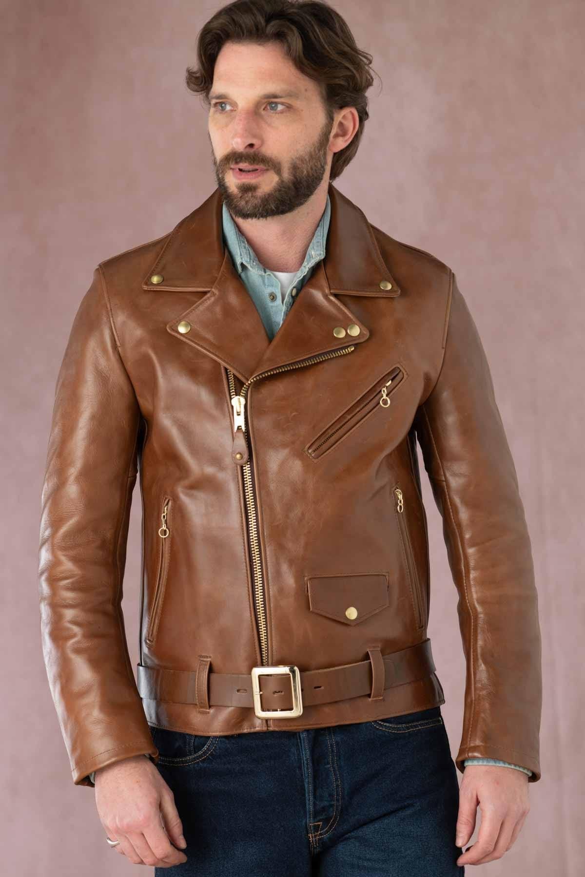 Brown American leather perfecto with belt - Image n°5