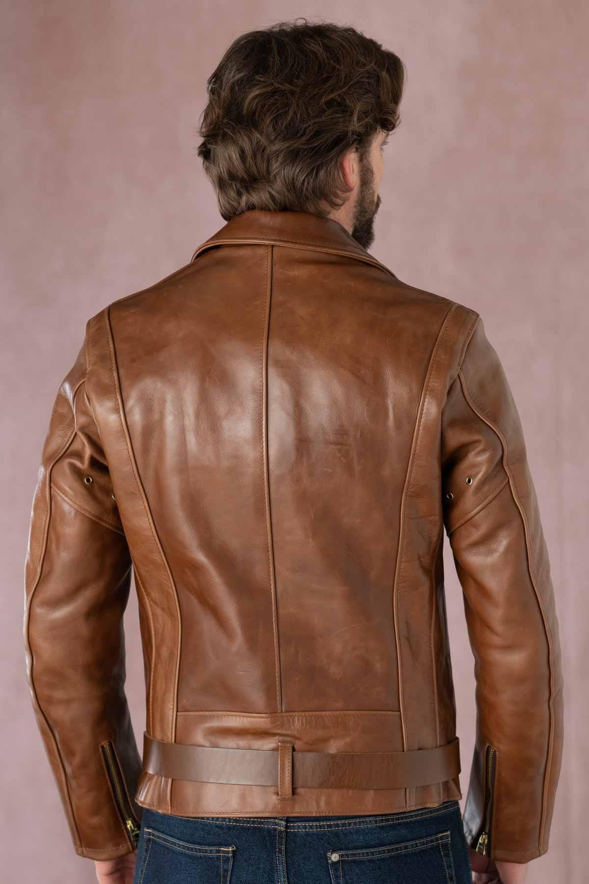 Brown American leather perfecto with belt - Image n°13