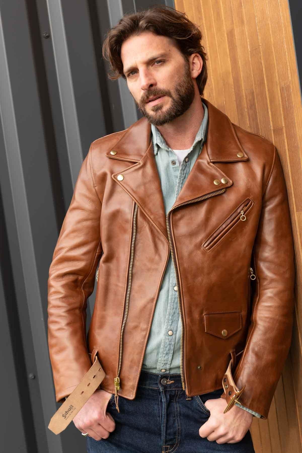 Brown American leather perfecto with belt - Image n°8