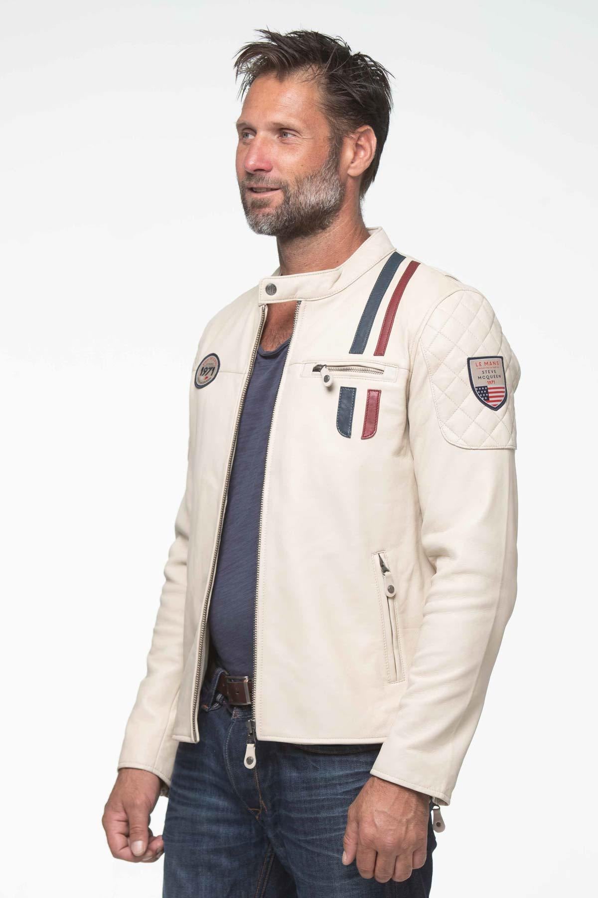 Ecru racing leather jacket - Image n°4