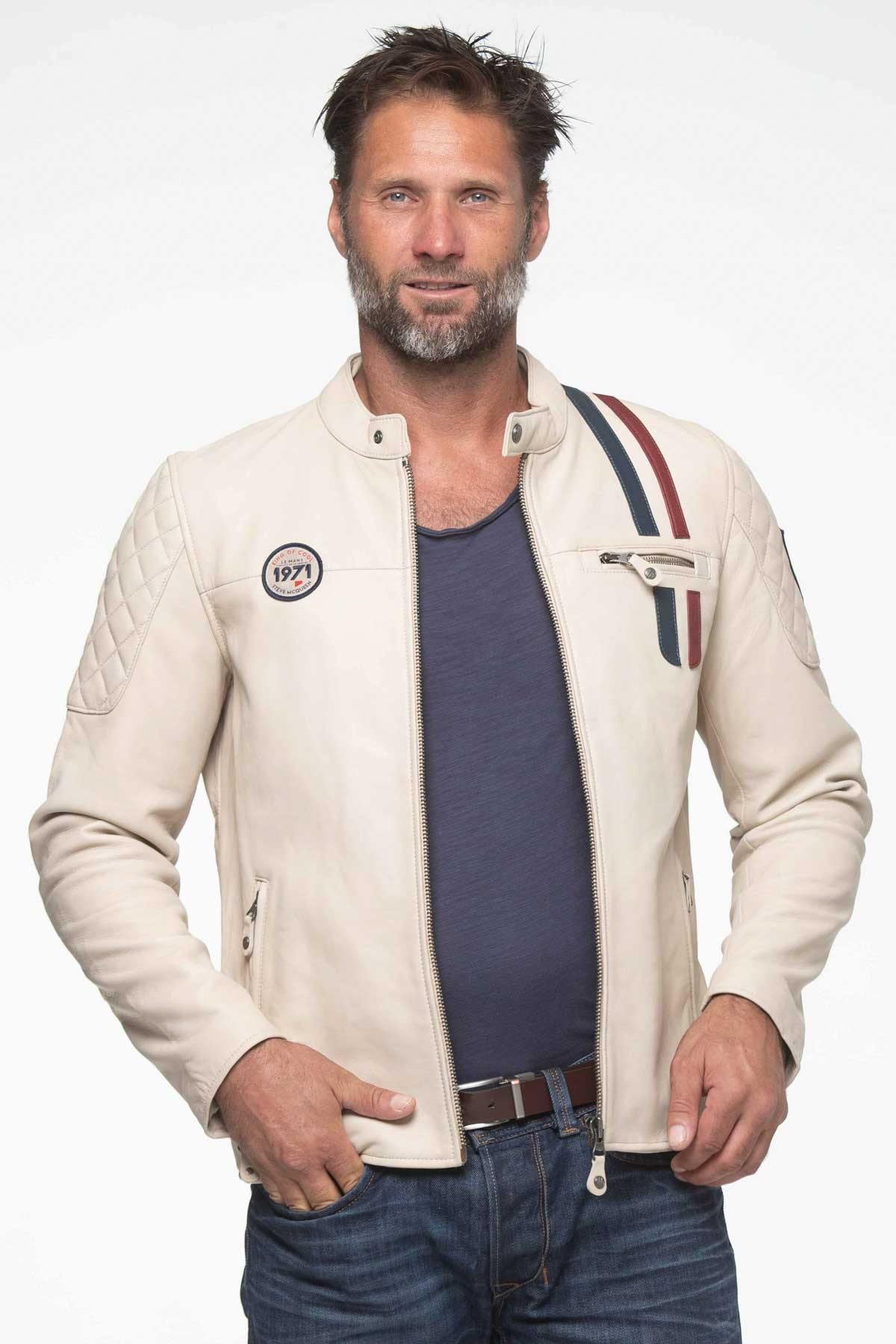 Ecru racing leather jacket - Image n°2