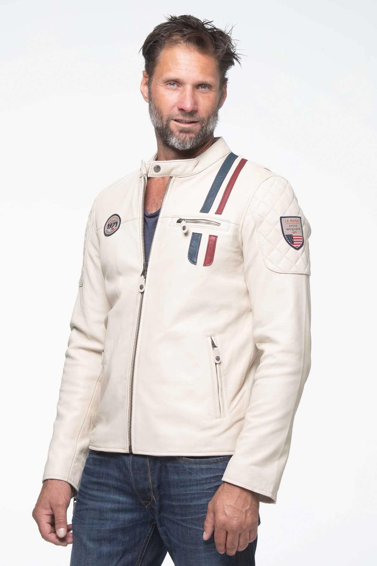 Ecru racing leather jacket - Image n°1