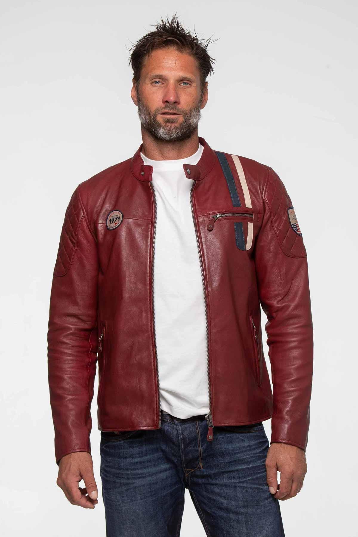 Dark red racing leather jacket - Image n°2