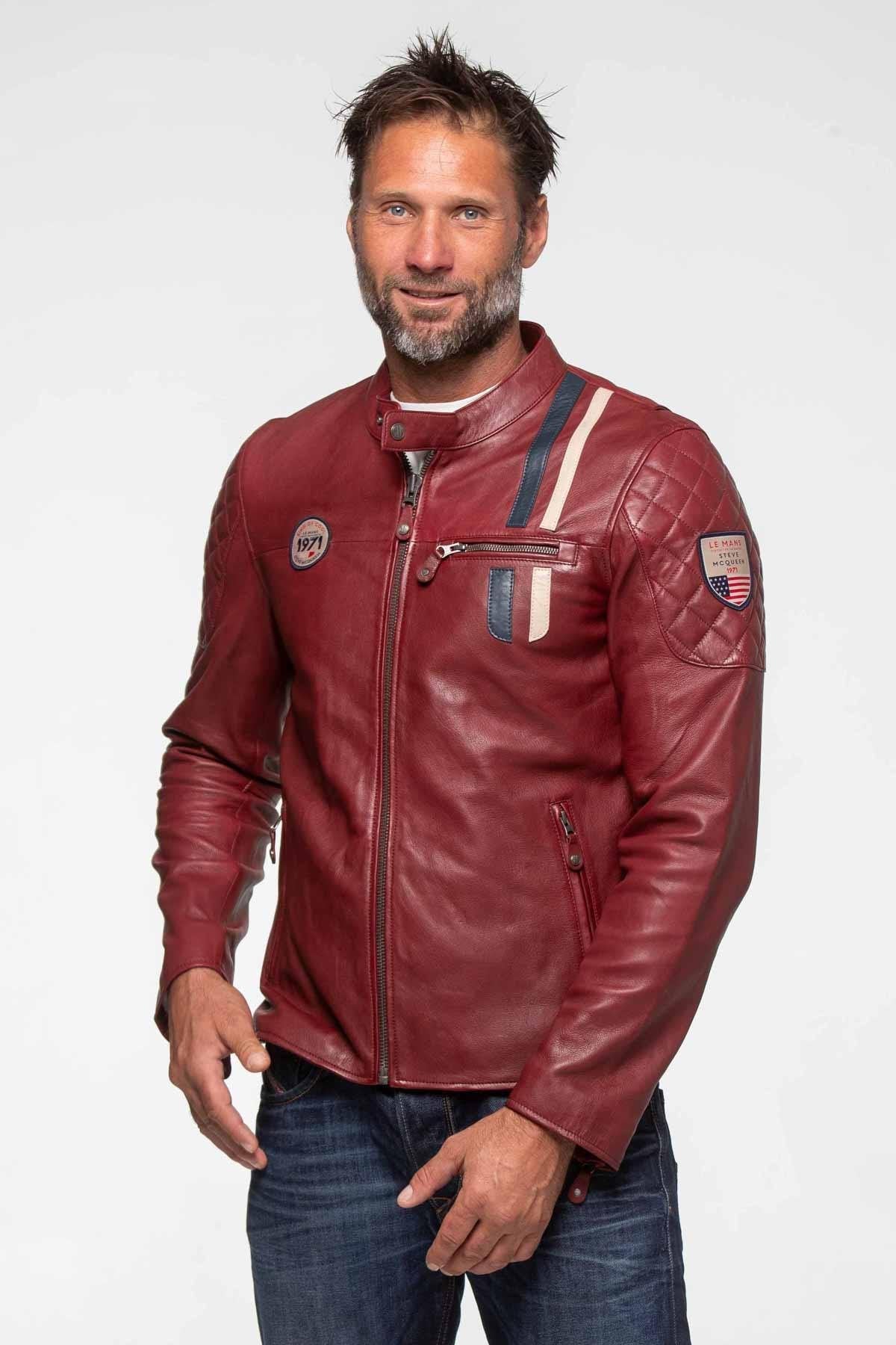 Dark red racing leather jacket - Image n°4