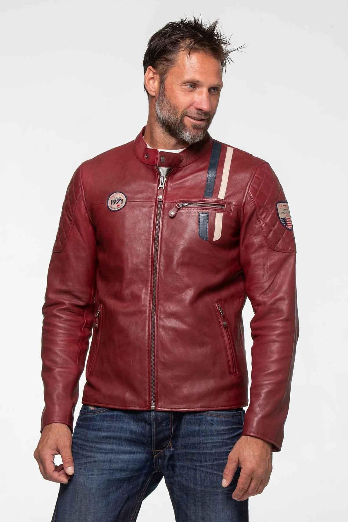 Dark red racing leather jacket - Image n°1