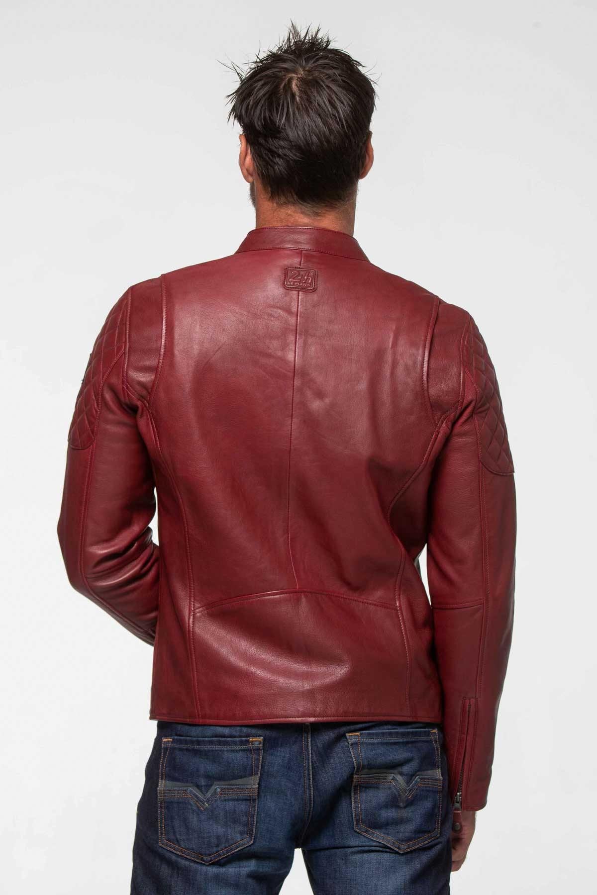 Dark red racing leather jacket - Image n°3