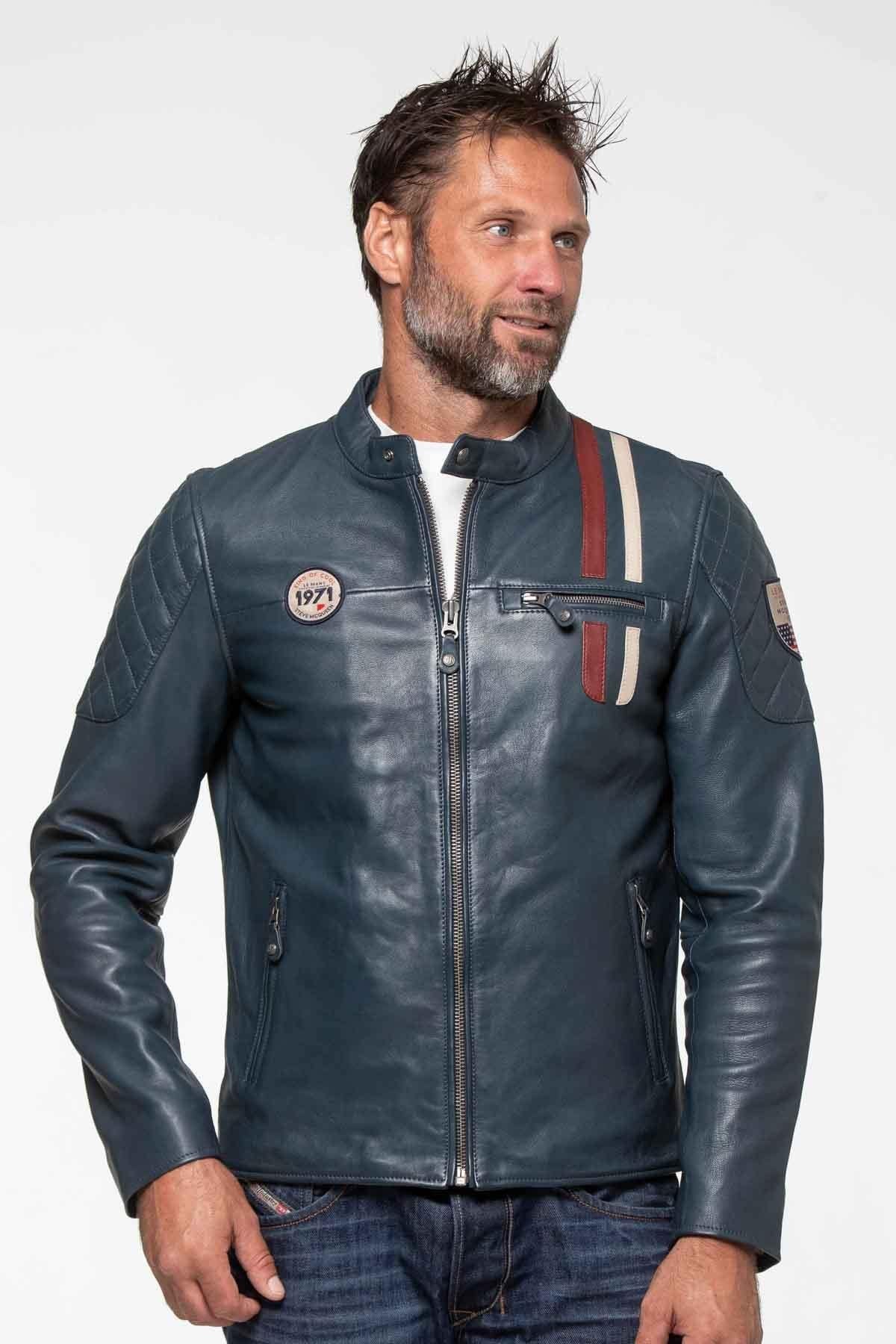 Royal blue racing leather jacket - Image n°3