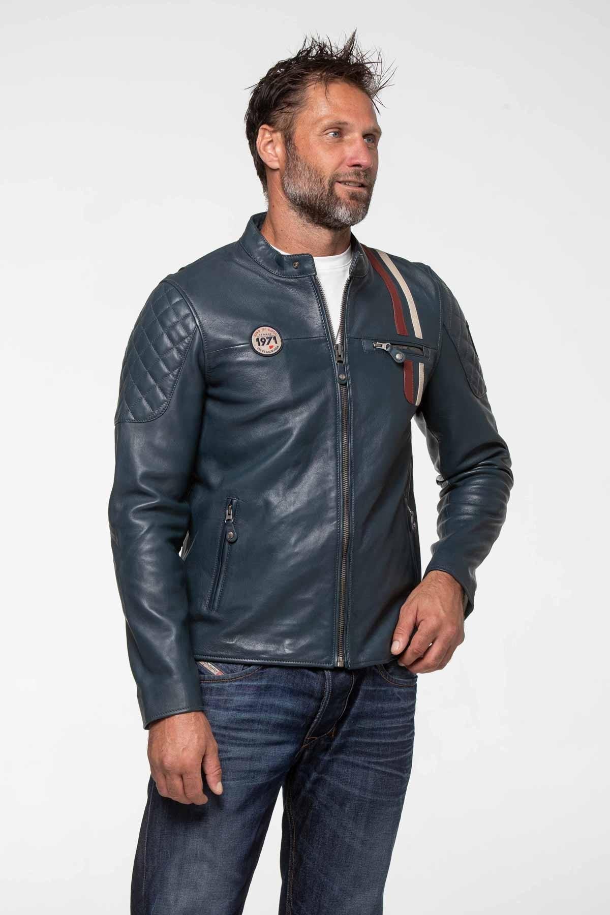 Royal blue racing leather jacket - Image n°4