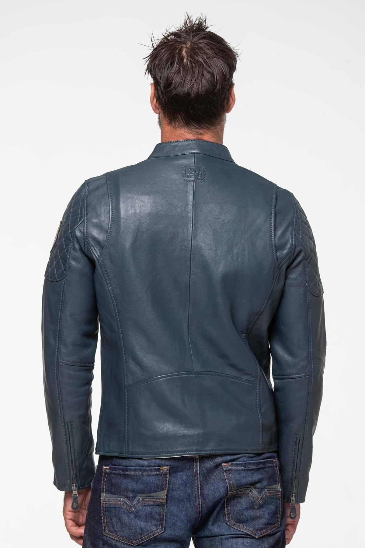 Royal blue racing leather jacket - Image n°2