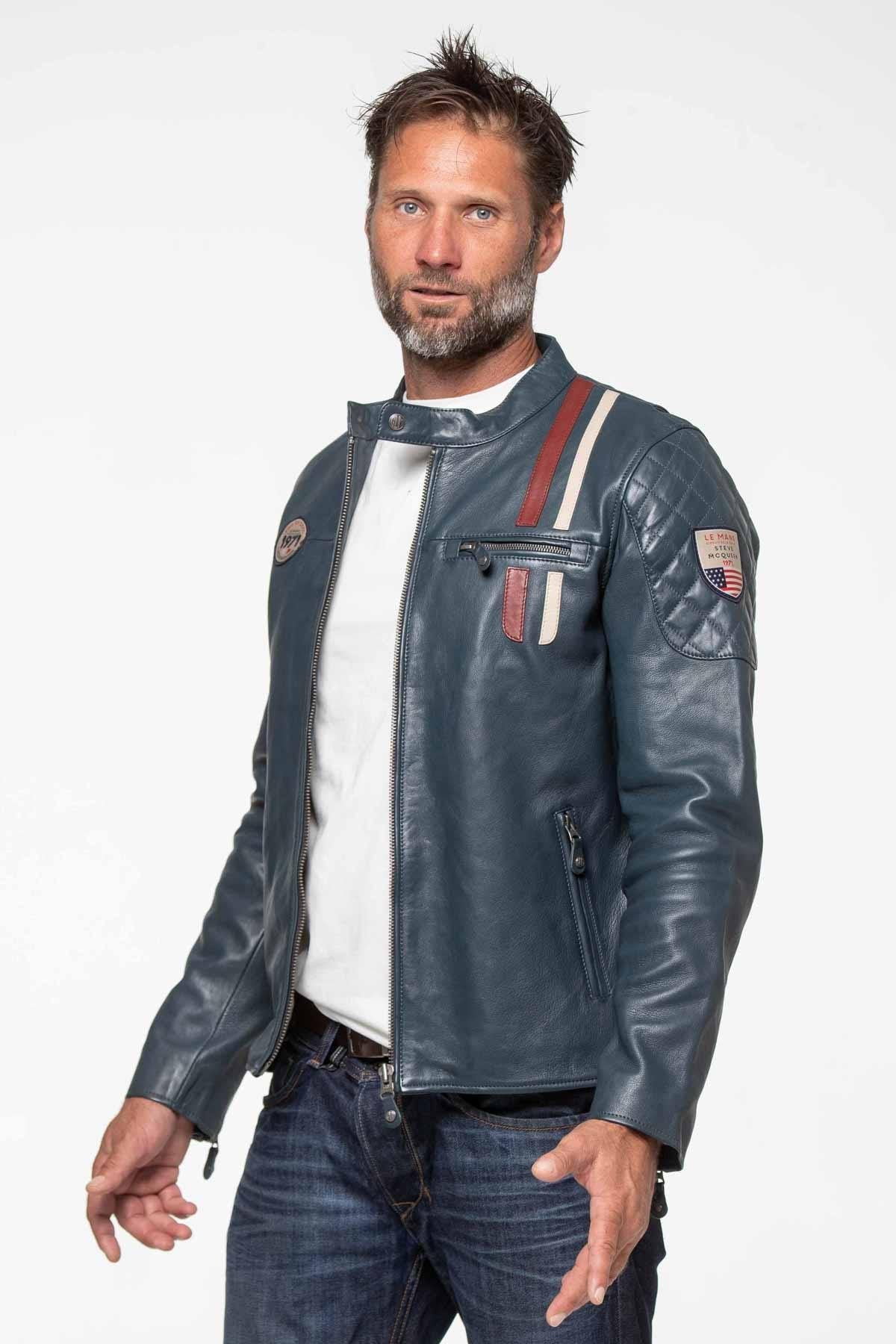 Royal blue racing leather jacket - Image n°1