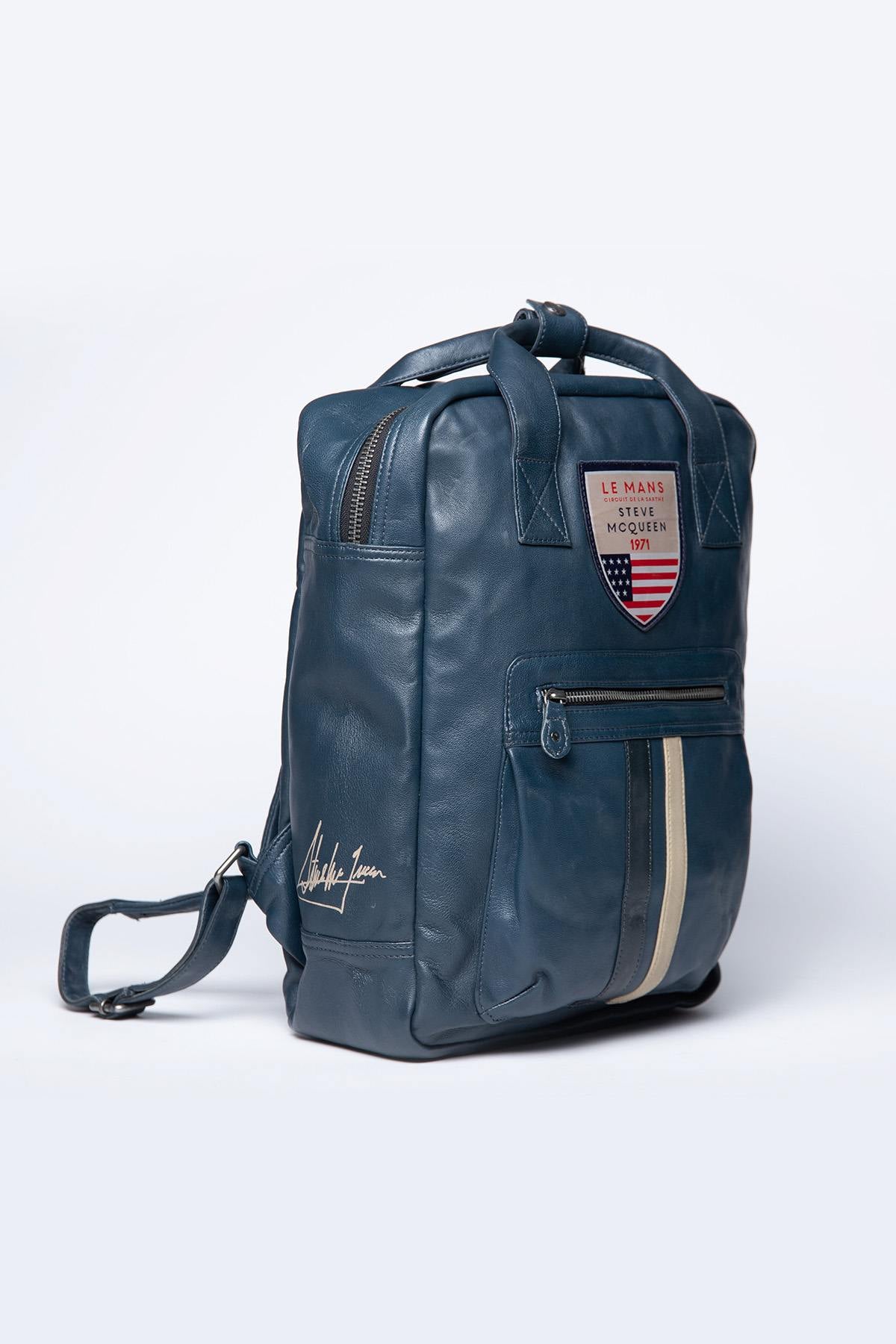 Royal blue racing leather backpack - Image n°4