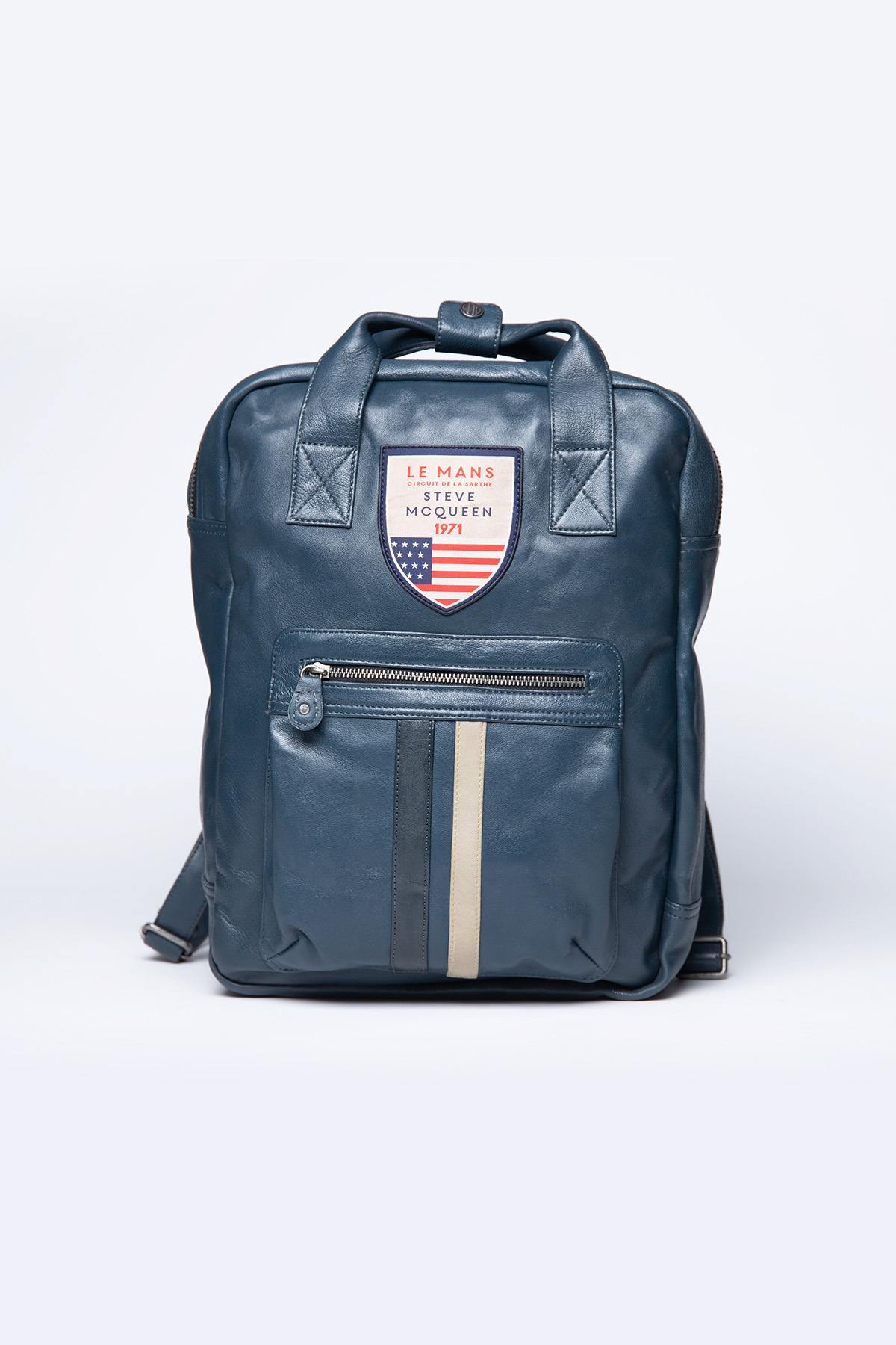 Royal blue racing leather backpack - Image n°1