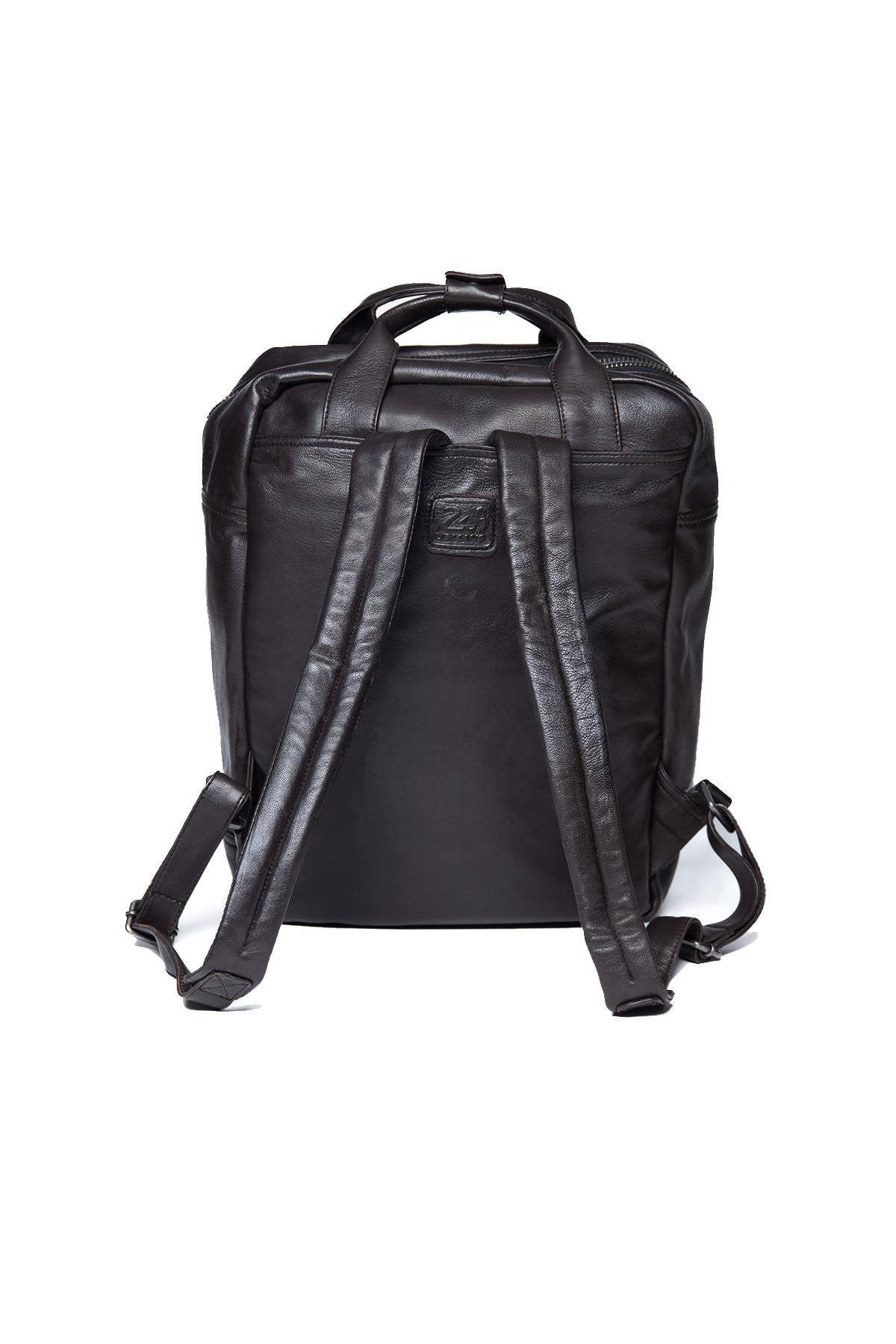 Dark brown racing leather backpack - Image n°2