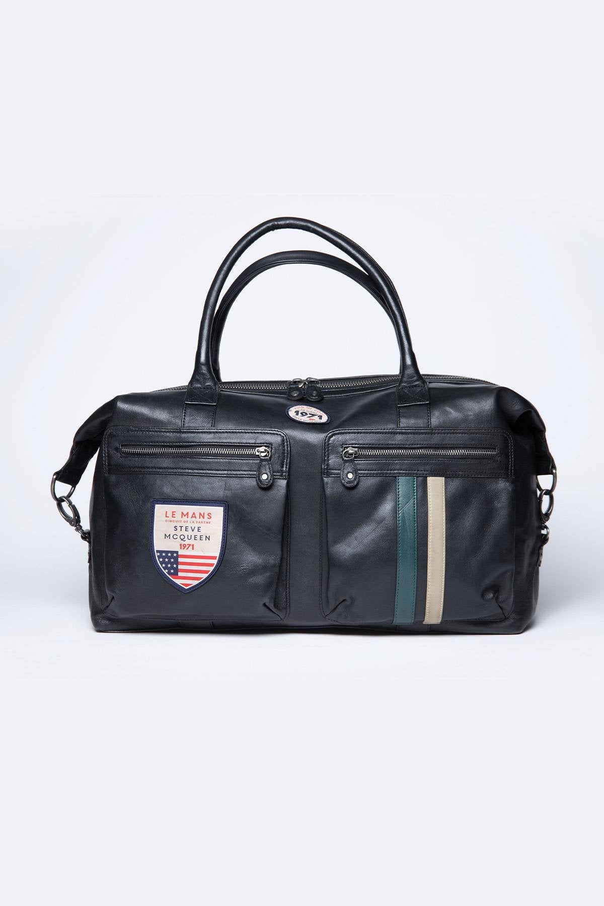 Black racing universe leather travel bag - Image n°1