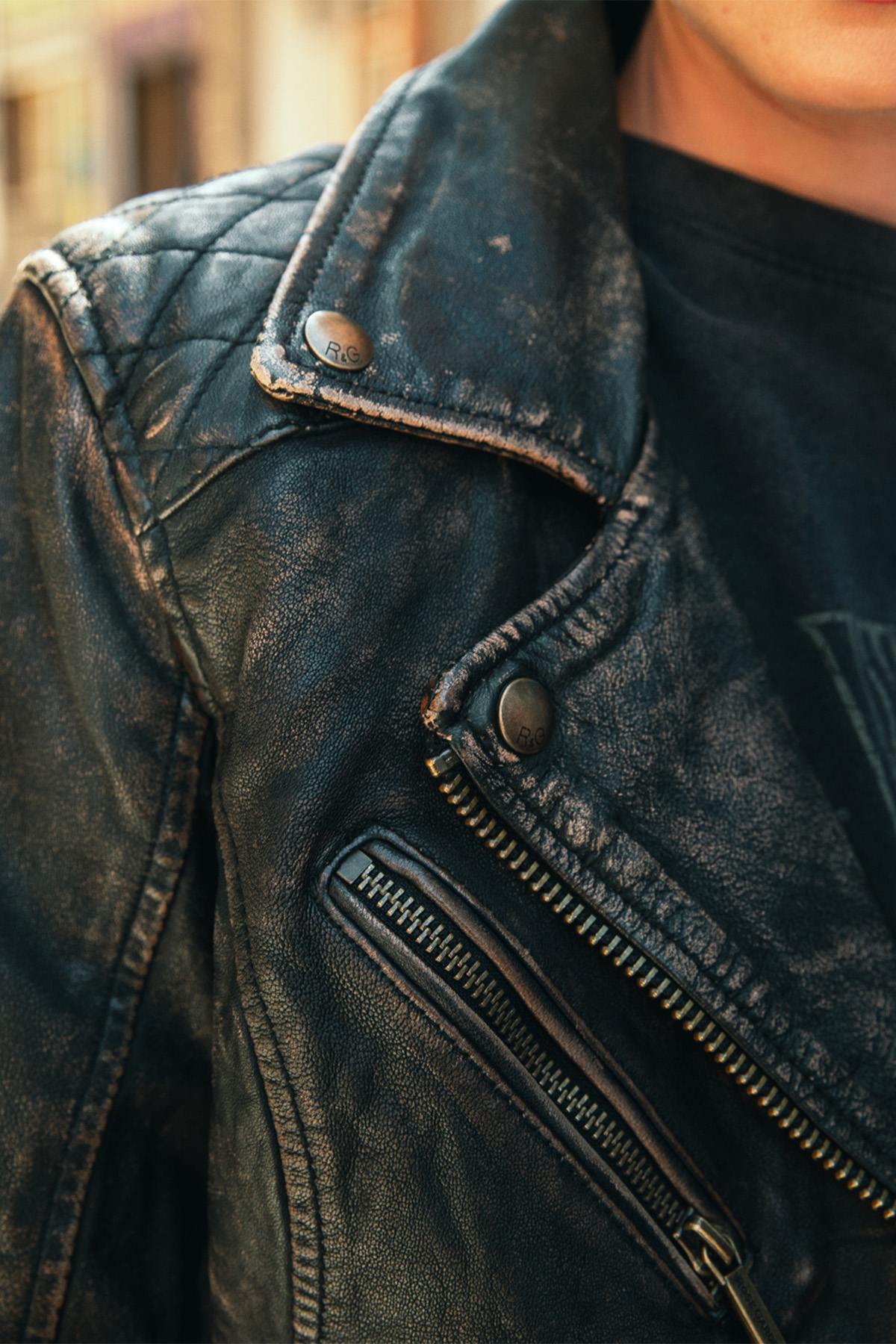 Distressed leather jacket for women - Image n°8