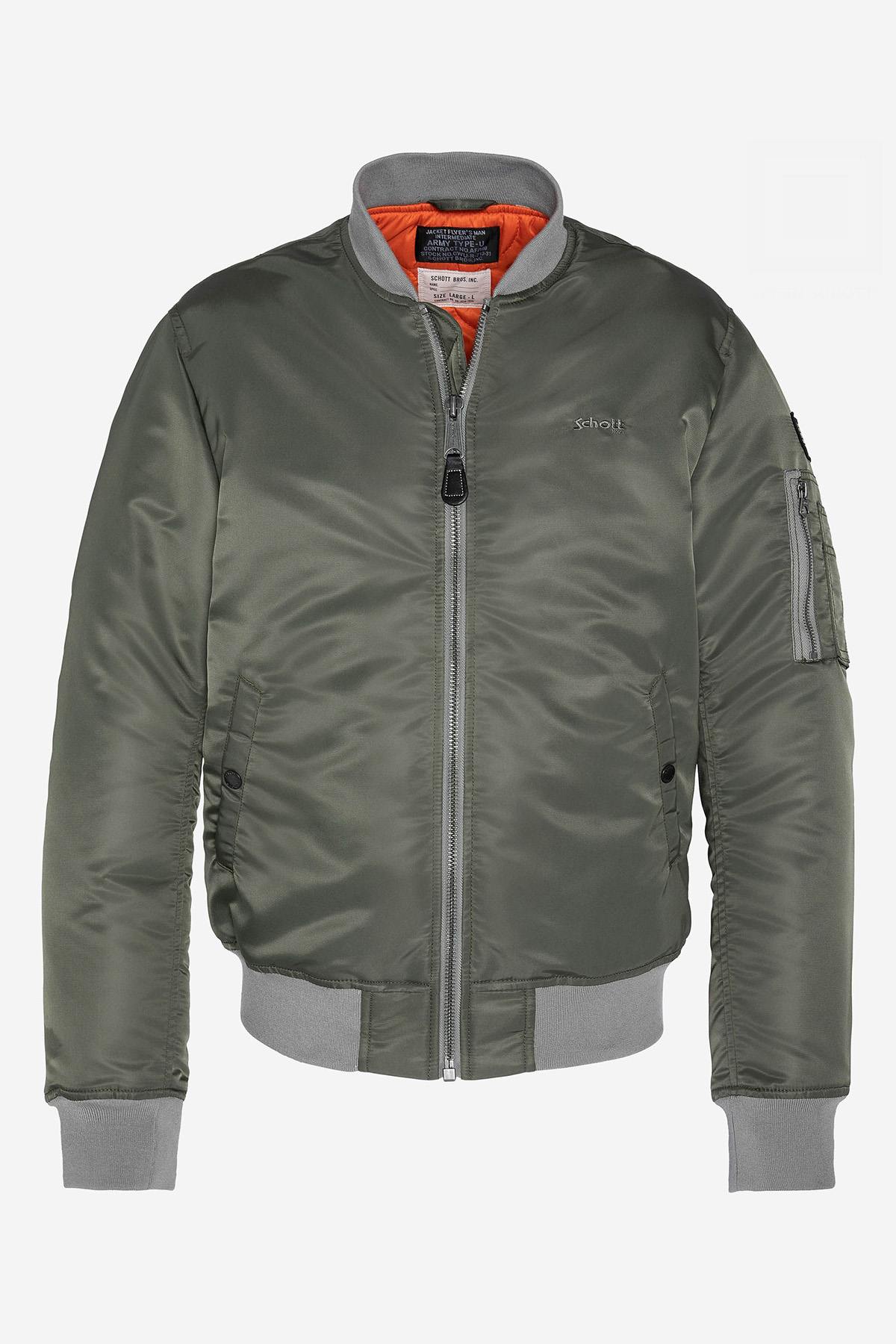 Light khaki recycled nylon bomber jacket for men - Image n°1