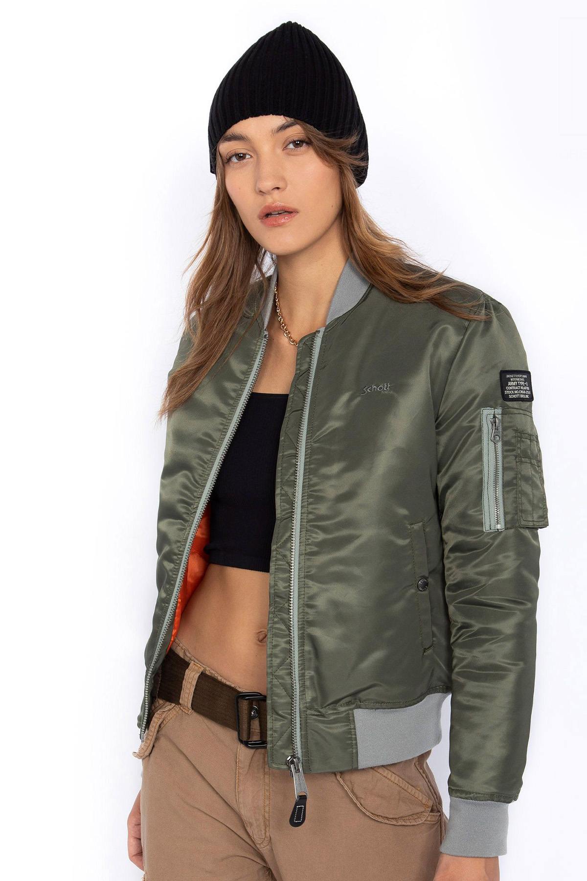 Light khaki recycled nylon bomber jacket for women - Image n°8